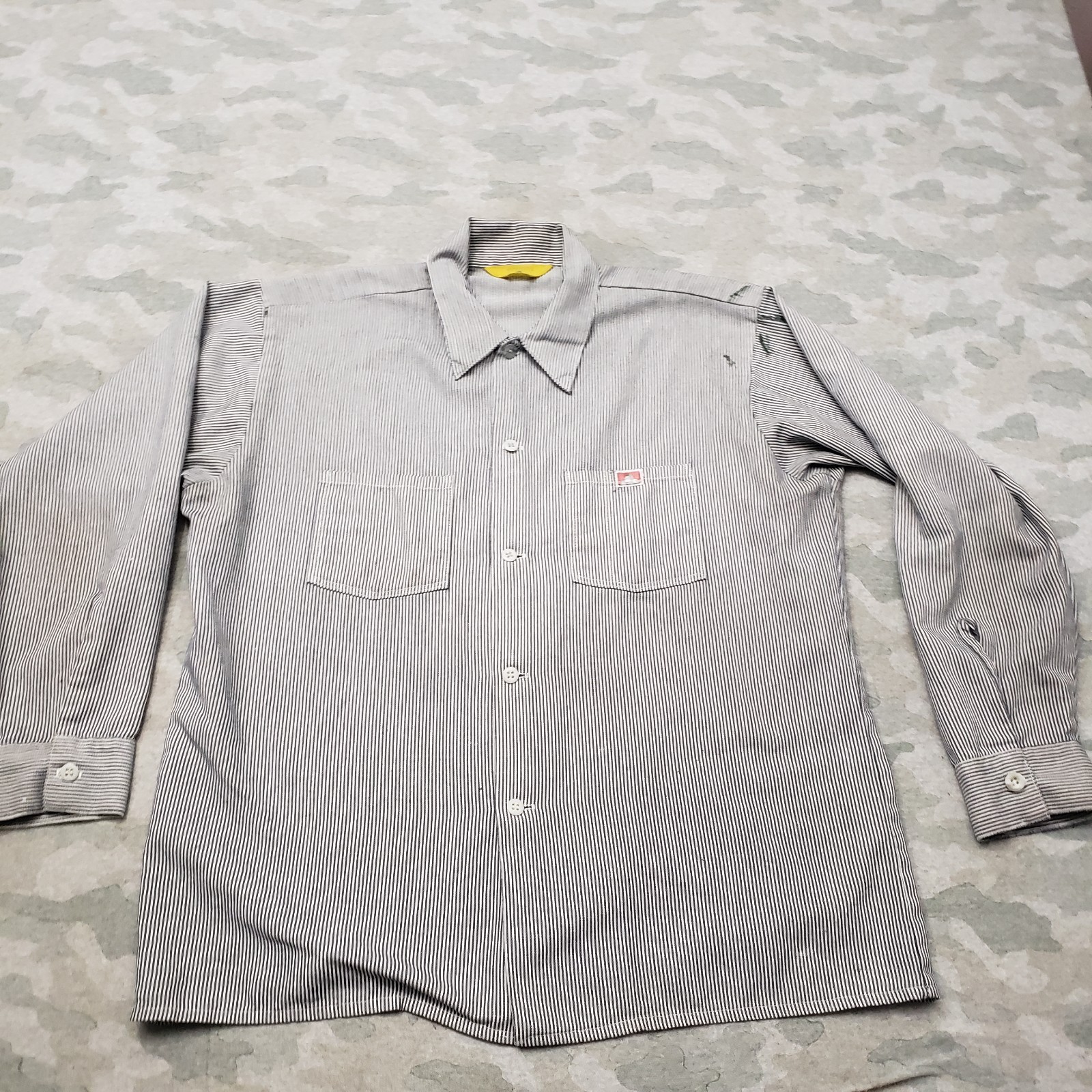 Vintage Ben Davis Shirt Mens Large Gray Hickory Stripe 70s Long Sleeve Button-Up
