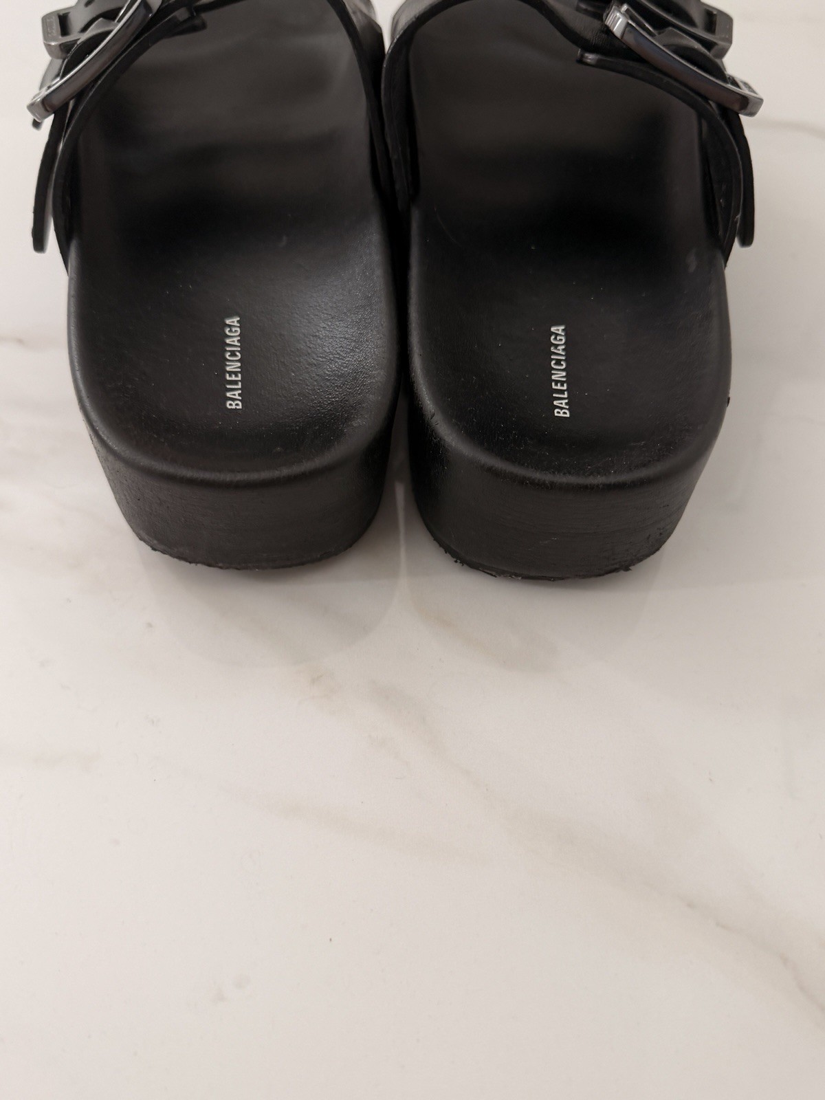 BALENCIAGA women’s Mallorca Leather platform sandals black size 37 US 7