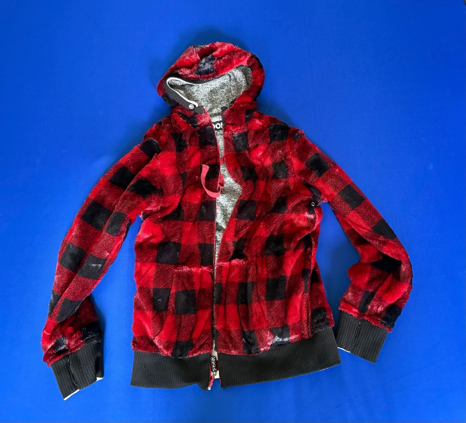 Pook Reversible Faux Fur Buffalo Plaid Zip-Up Hoodie
