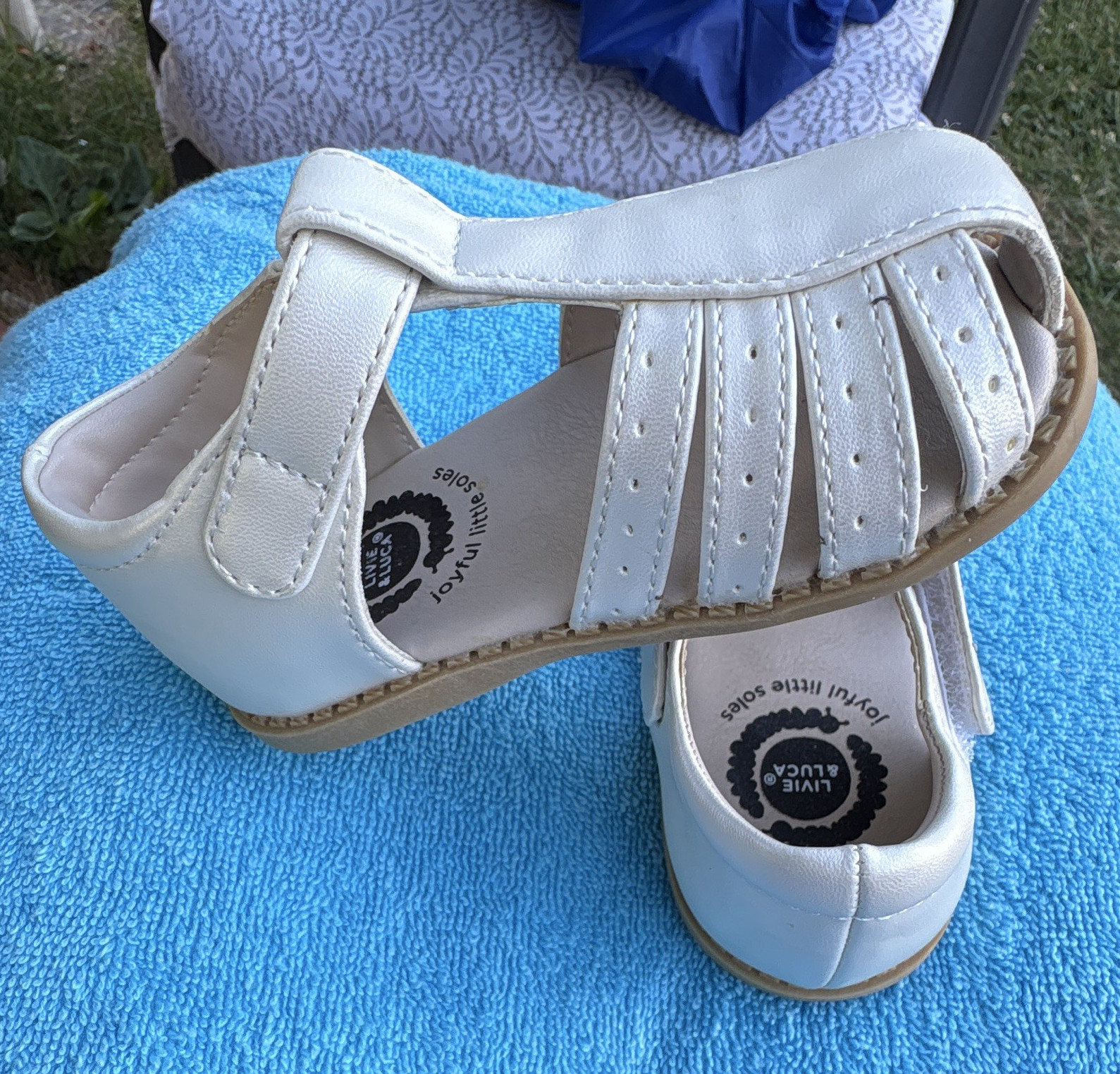 Livie & Luca White Leather T-Strap Sandals Hook & Loop Closure US 5