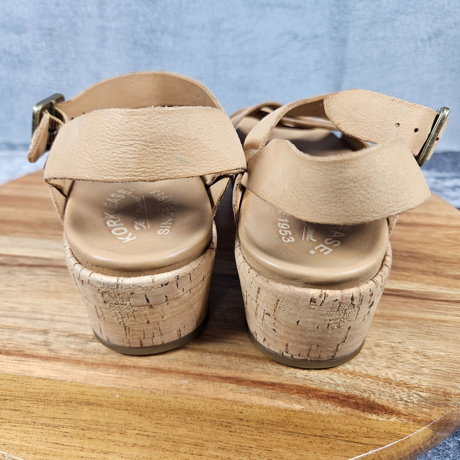 Kork-Ease Myrna Womens 8 Brown Leather Cork Wedge Ankle Strap Sandals Buckle