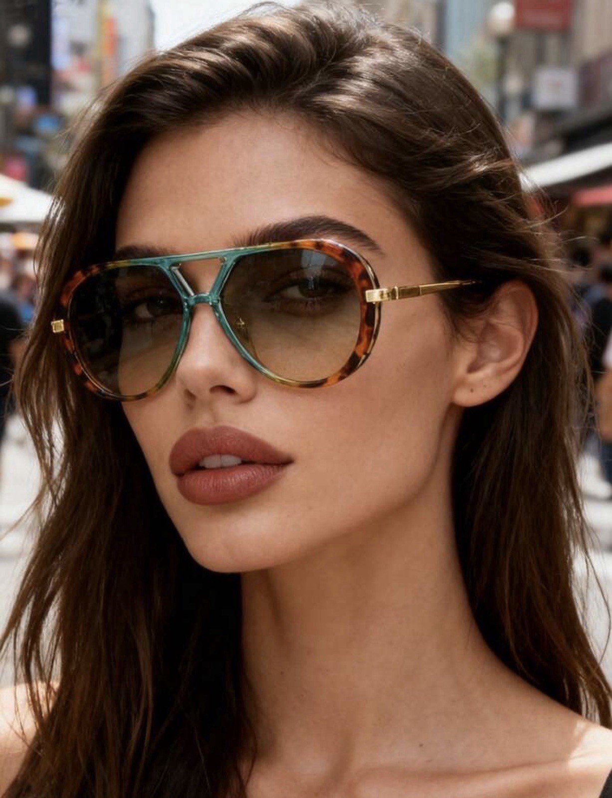 Oversized Tortoise Sunglasses Women Double Beam Metal Frame UV400