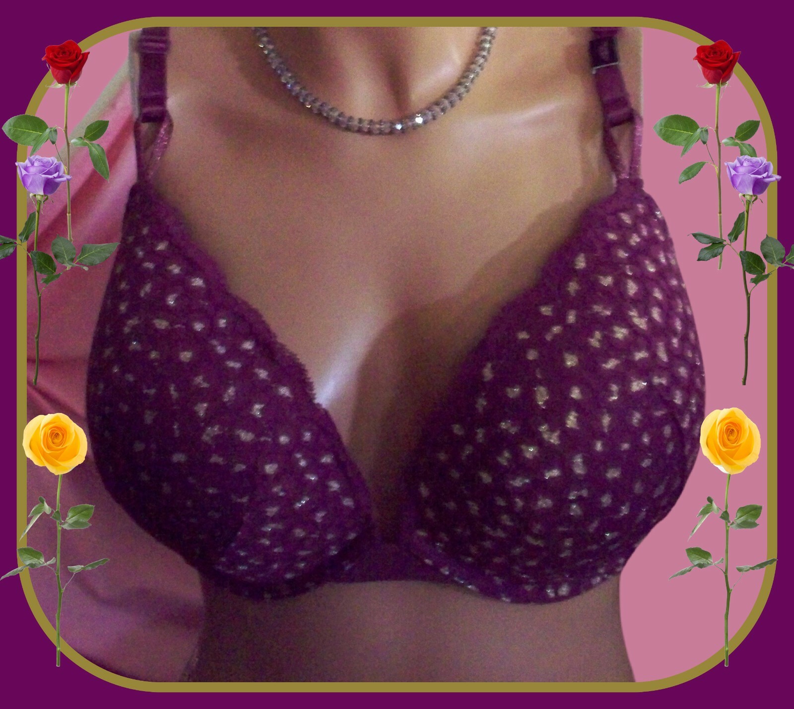 38C Berry Gold SHIMMER Lace Mesh Extreme Lift Victorias Secret Plunge PU UW Bra