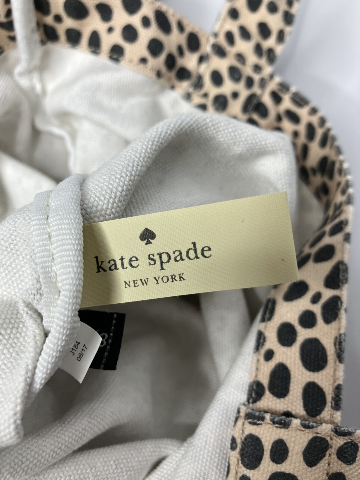 Kate Spade New York Leopard Print Cotton Canvas Tote Bag Beige Black Open Top