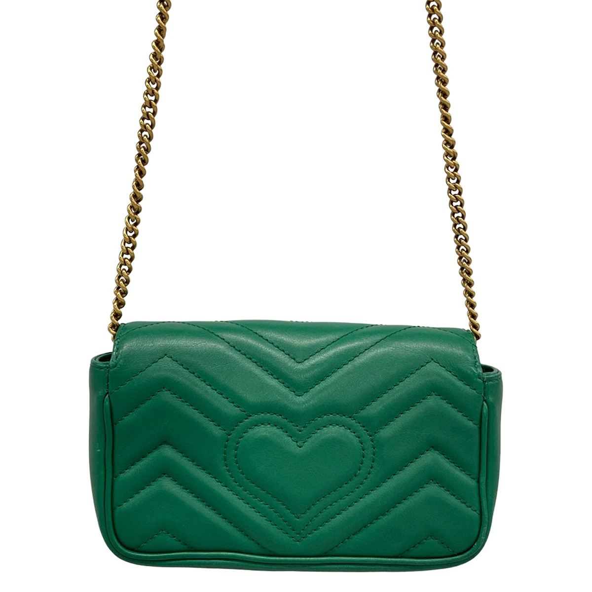GUCCI GG Marmont Quilted Leather Super Mini Bag 476433 Green Leather