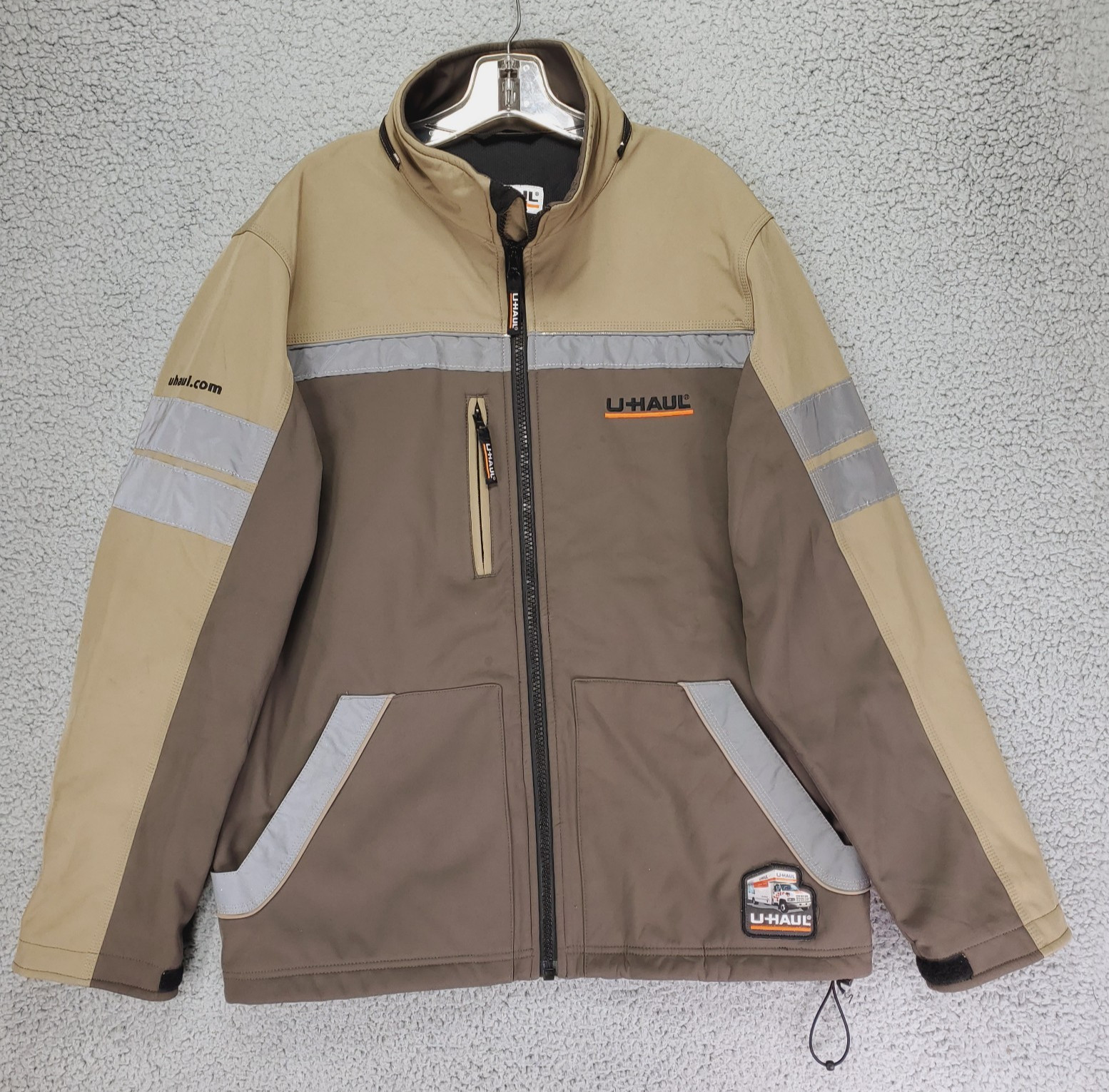 U-HAUL Jacket Mens XL Beige Brown Reflective Full Zip Softshell Workwear