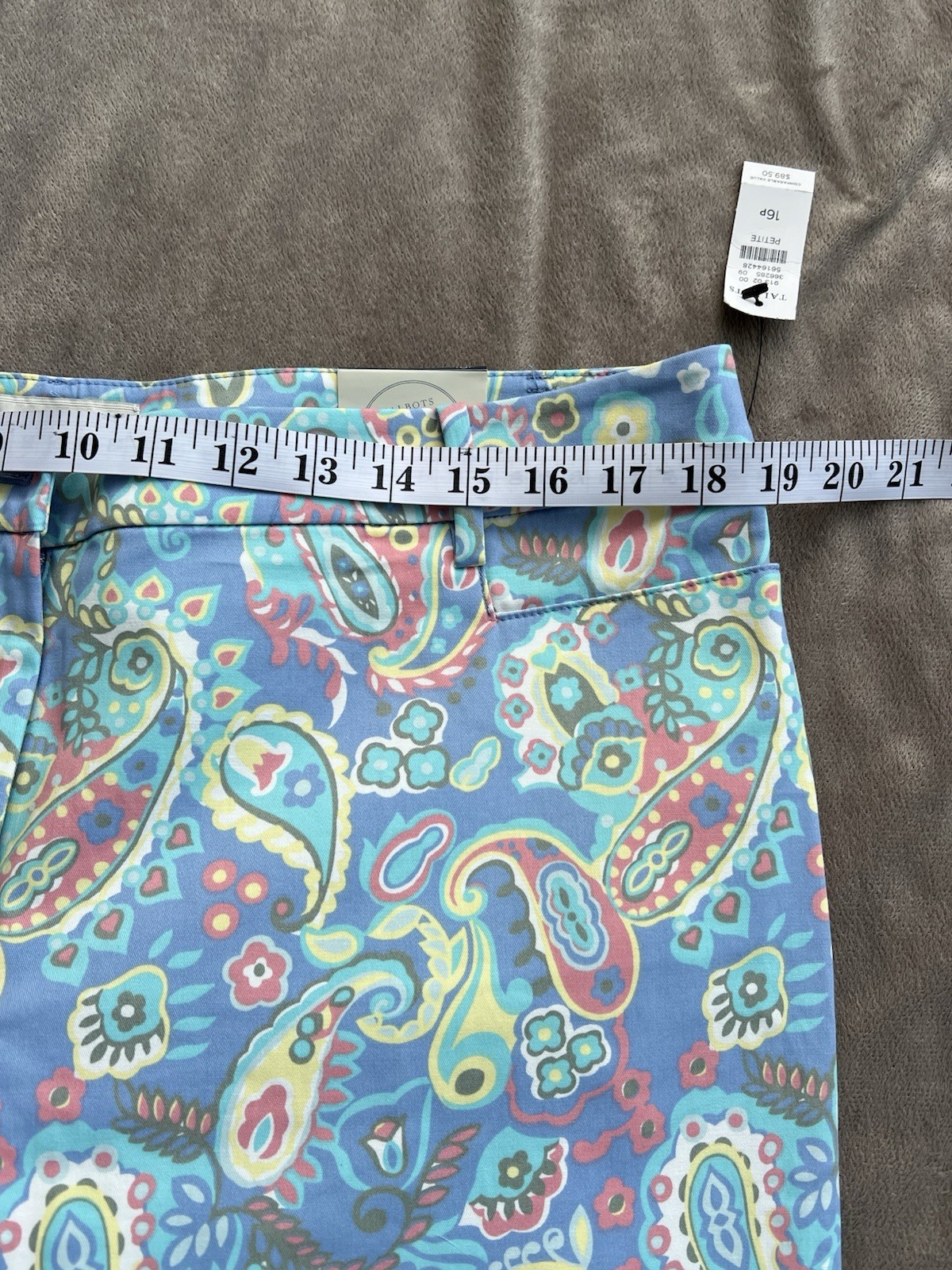 Talbots Women’s Chatham Ankle Pants Blue White Paisley Floral Sz 16 Petite NWT