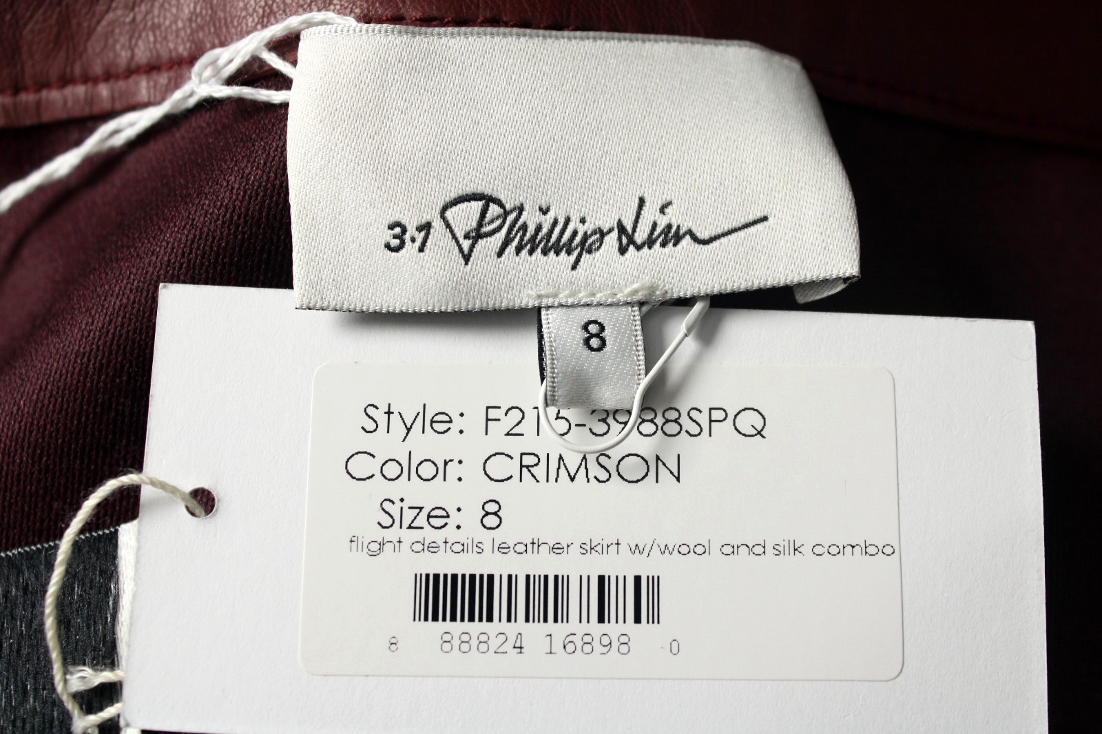 3.1 PHILLIP LIM Crimson Red Leather & Wool Twill Asymmetric A-Line Skirt 8
