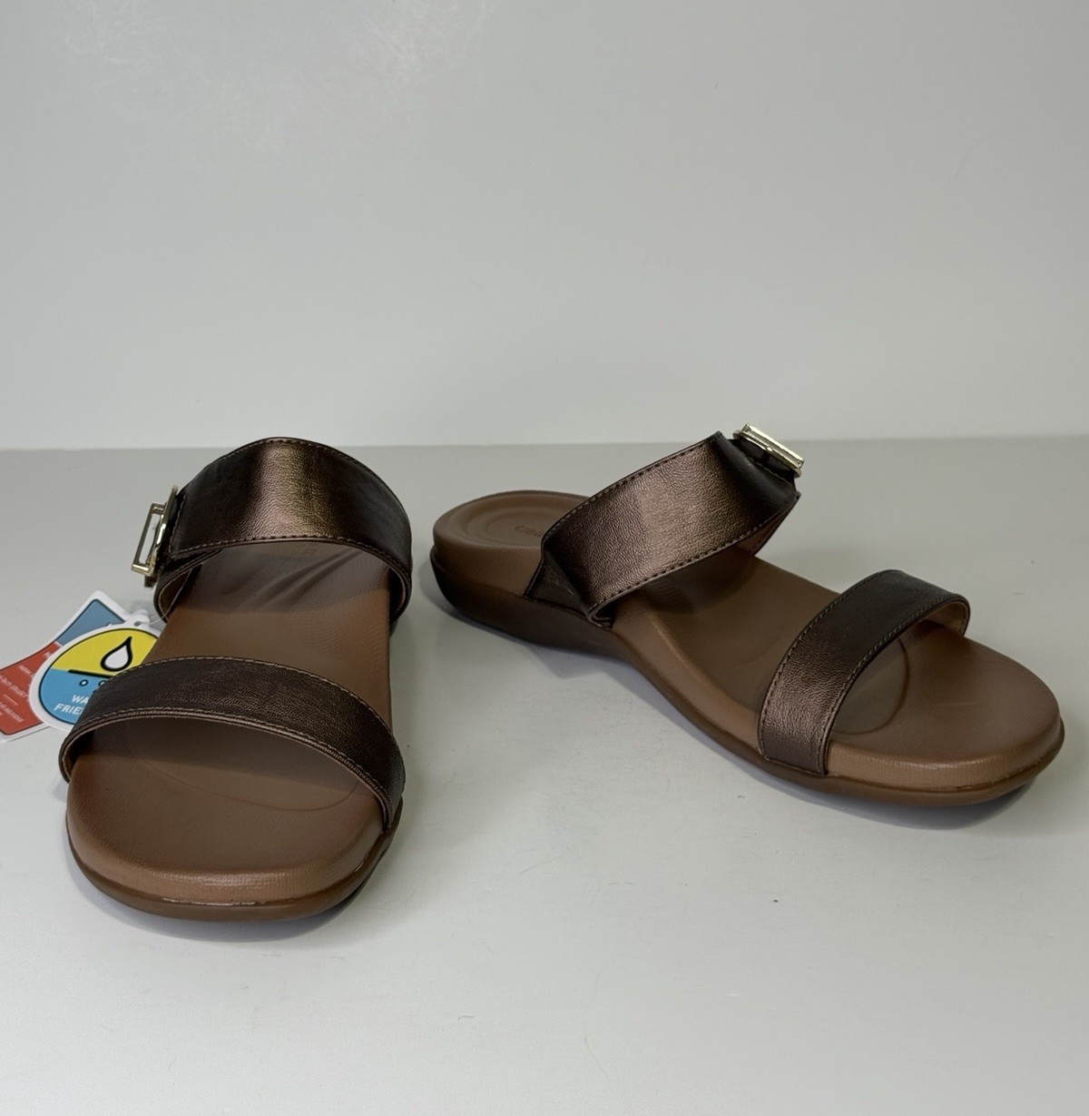 Aetrex Mimi Slide Sandals Womens Orthotic Metallic Bronze AE214W Brown Size 8.5