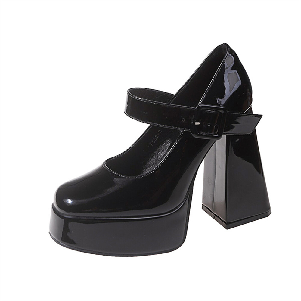 Women’s Ultra-High Chunky Heels with Platform Patent Leather Mary Jane Pumps