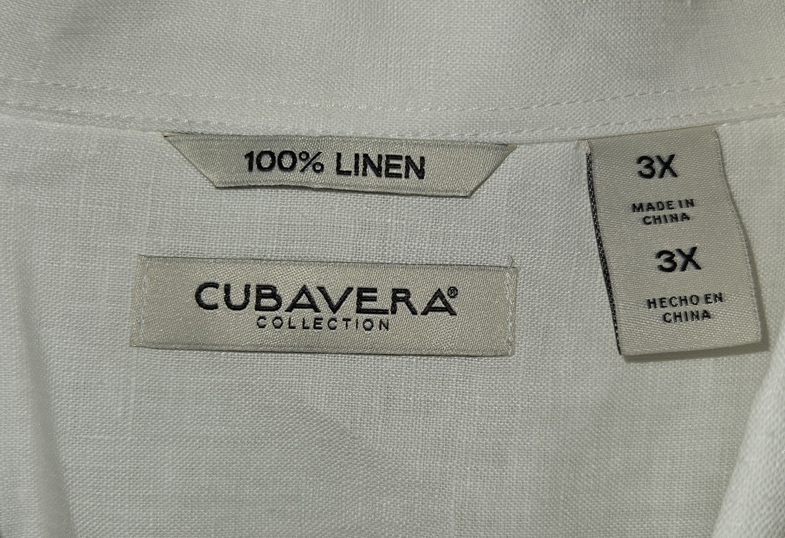 Cubavera Collection Linen White Solid Long Sleeve Dress Shirt 3X Big & Tall