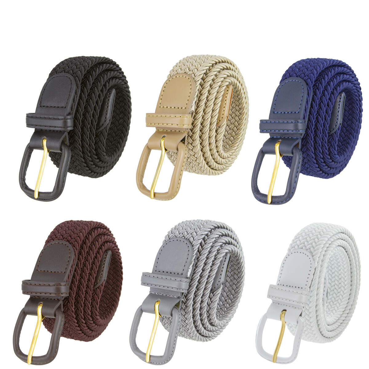 Leather Covered Fabric Braided Belt Elastic Woven Stretch Belt 1-1/4″(32mm) wide