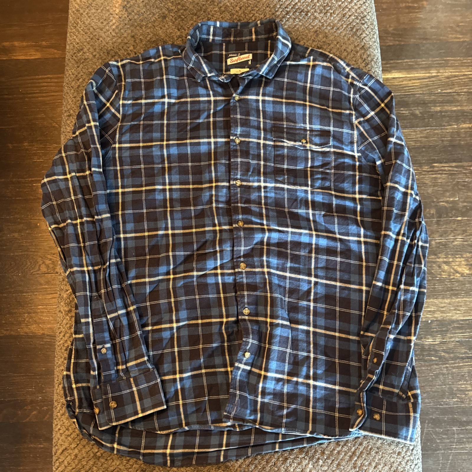 Johnnie-O Mens XL Plaid Button-Up Shirt Laguna Blue Gray Flannel Long Sleeve