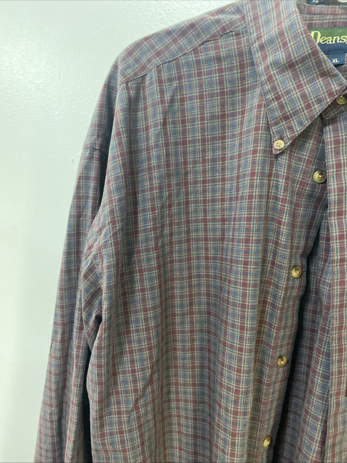Men’s Deansgate Dress Shirt-Red/Blue Plaid Long Sleeve, Pocket Size XL