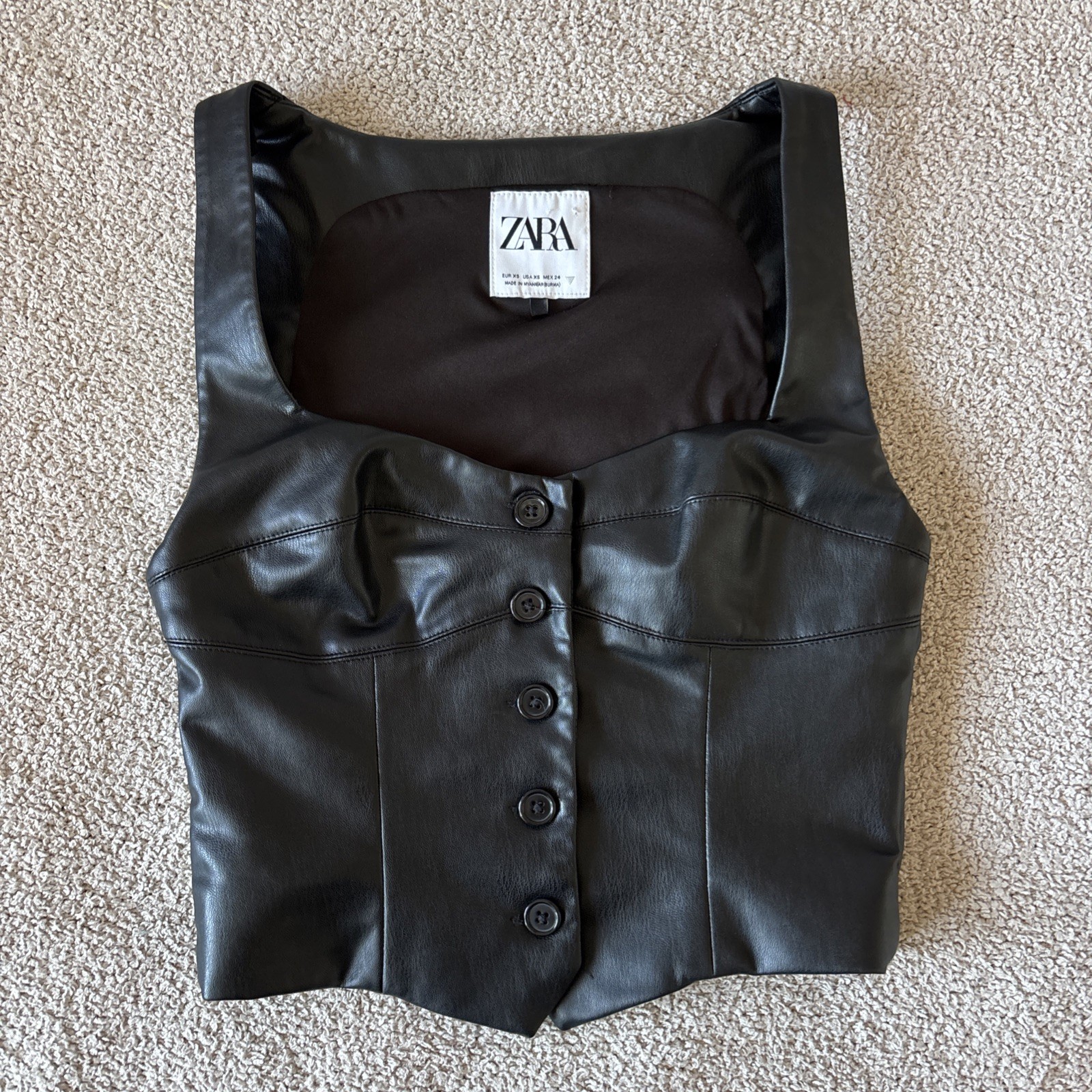Zara FauxLeather Button-Front Corset Top XS Edgy Boho Outlaw Ren Fair Festival