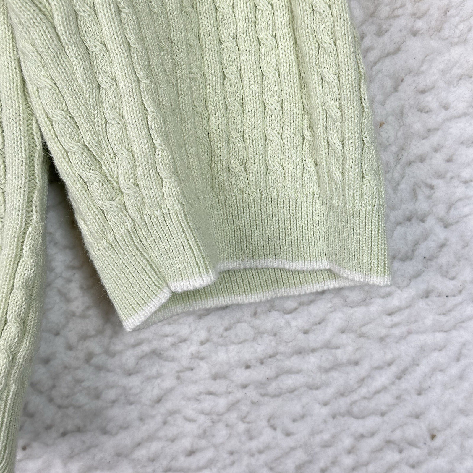 Lauren Ralph Lauren Cable Knit Sweater Women Large Cotton V Neck Mint Green