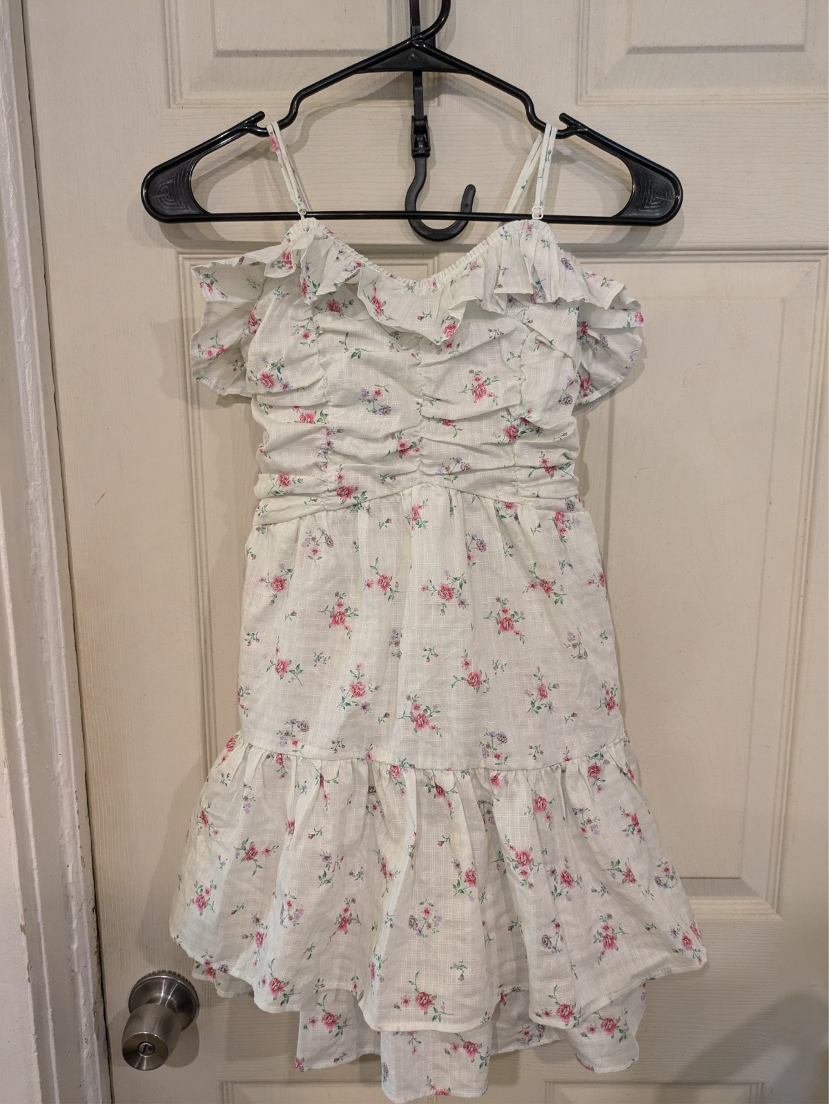 Wild Fable XXS White Floral Patterned Dress Ruched Mini A-Line Dress