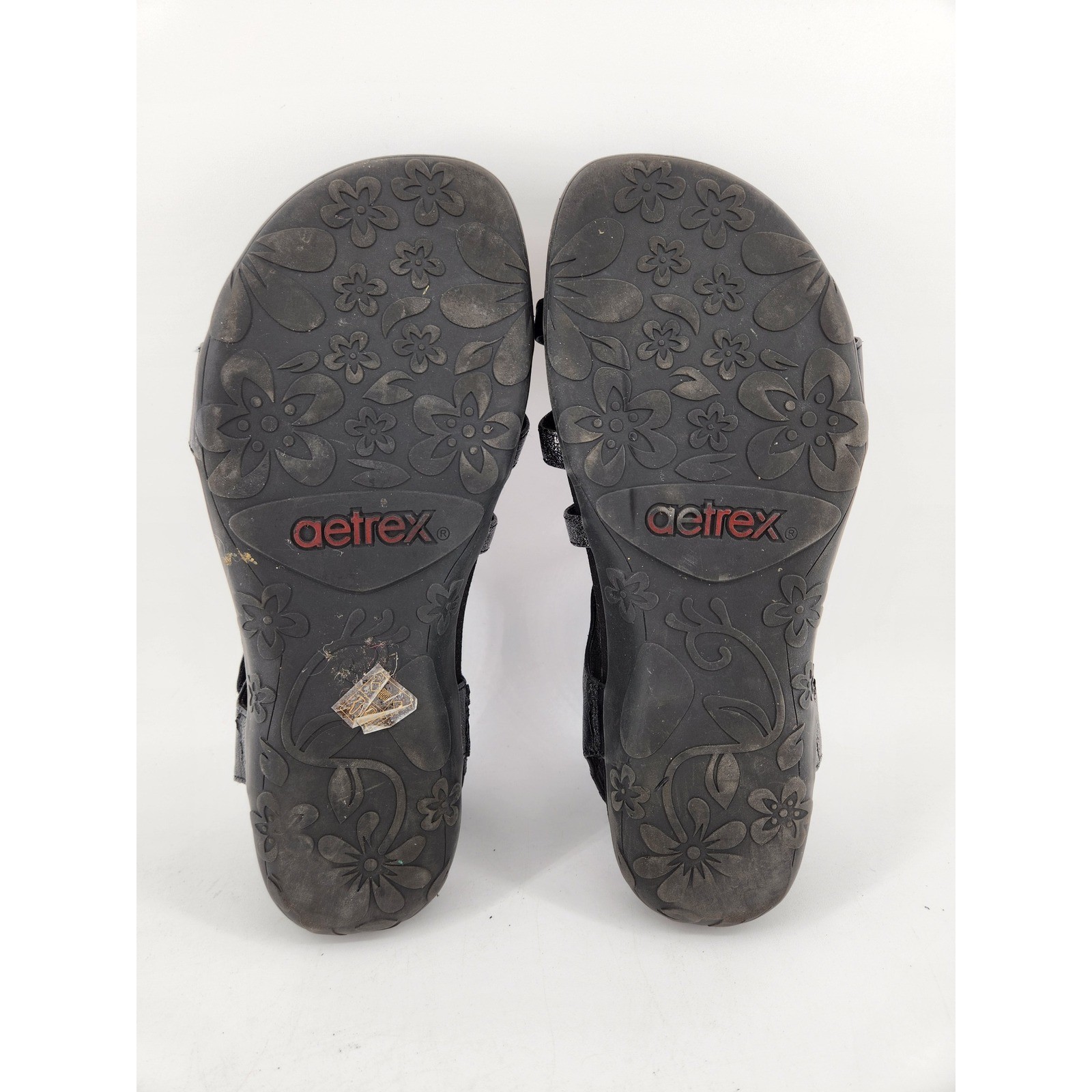 Aetrex Jess Strap Sandals Womens 9-9.5 Black Metallic Strappy Comfort SE210W