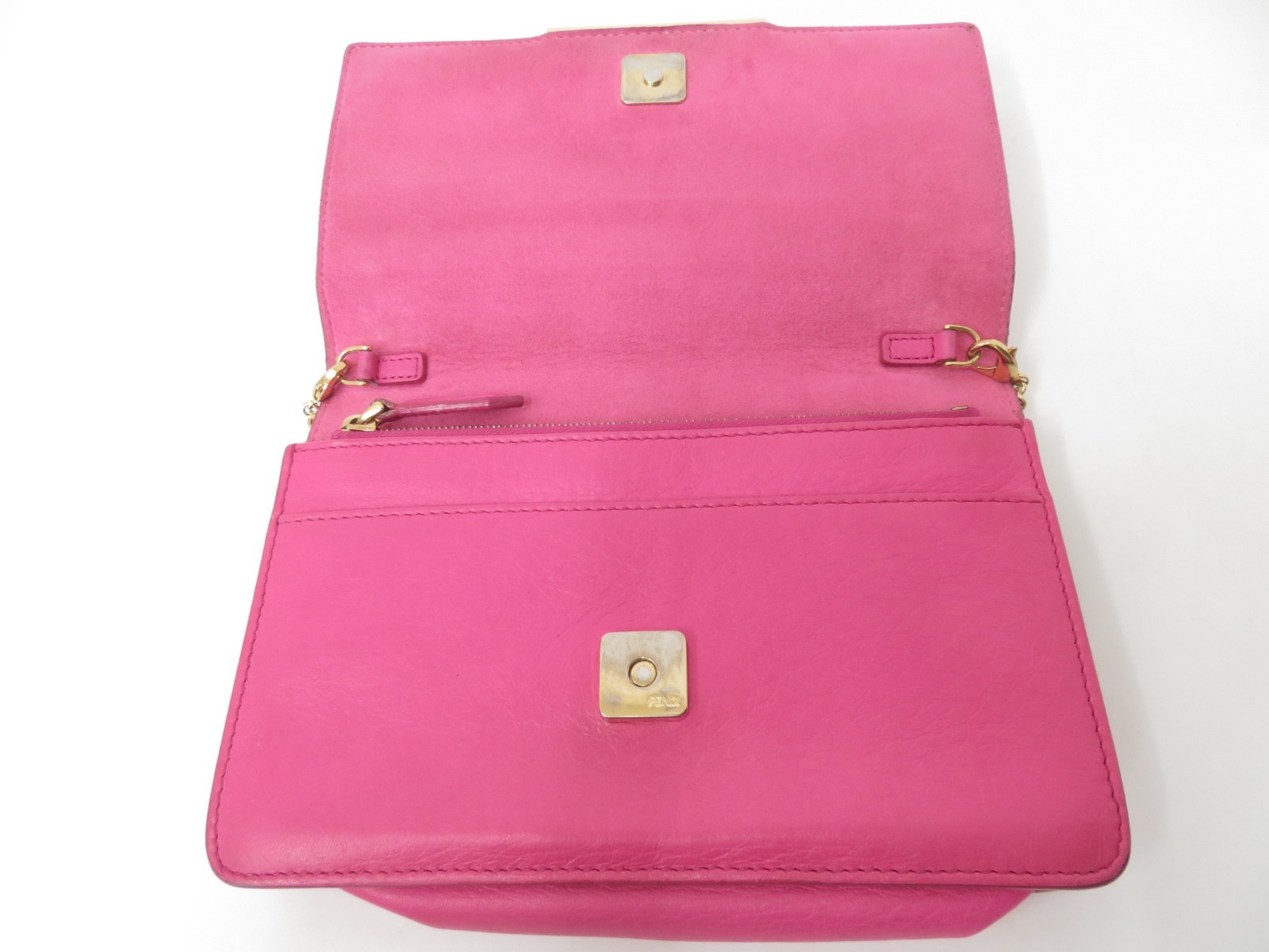 Authentic FENDI FF Logo Leather Chain Wallet Mini Shoulder Bag I#54023