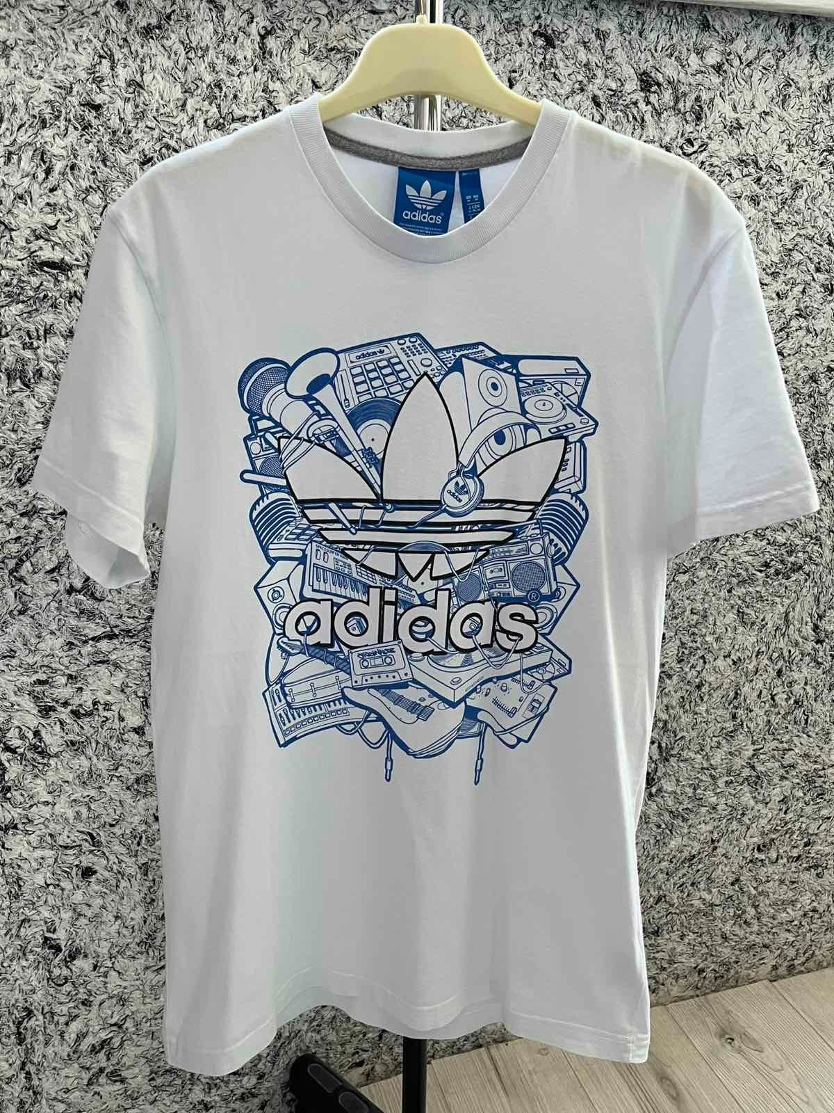 Adidas Originals Music Trefoil T-Shirt White Blue Graphic Mens Size M