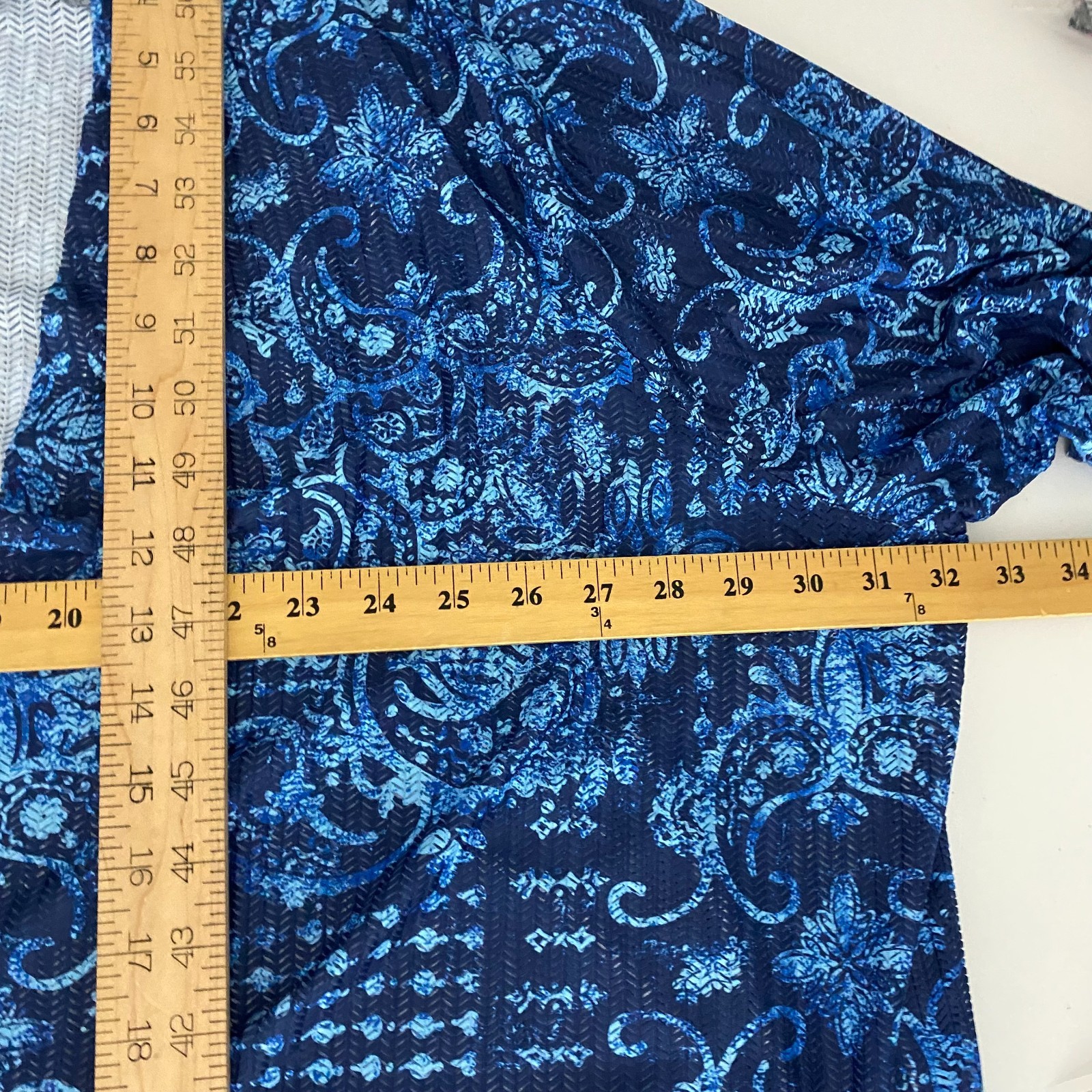 Catherines Open Front Cardigan Size 5X Blue Paisley 3/4 Sleeves Open Weave