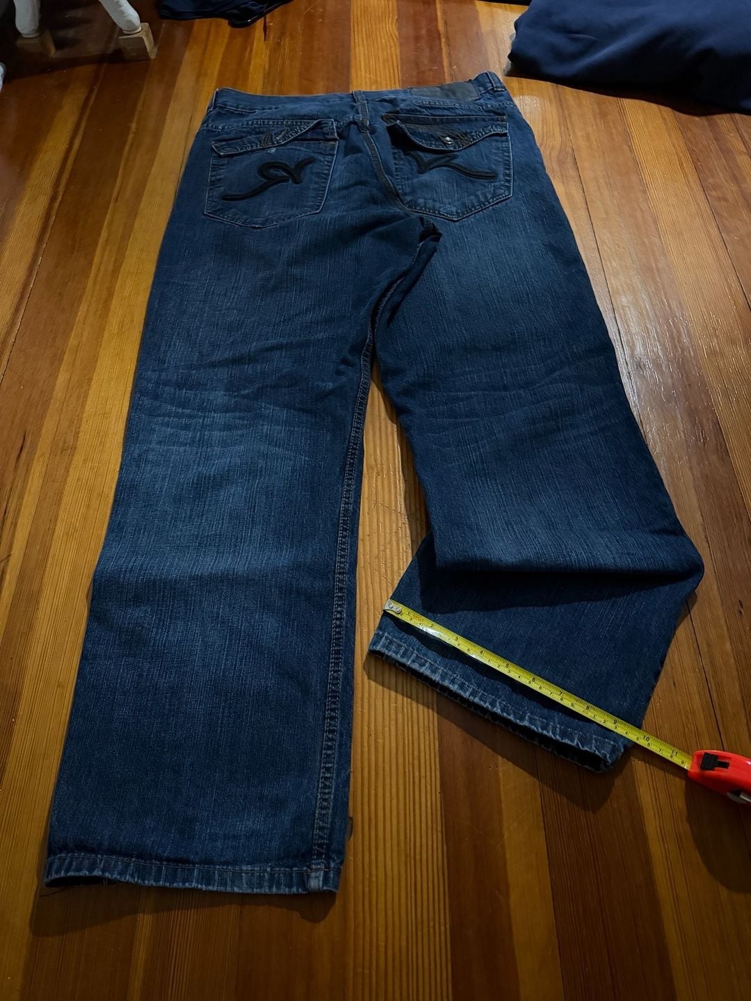 Rocawear Men’s 38 Baggy Wide Leg Y2K Blue Denim Jeans with Flap Pockets