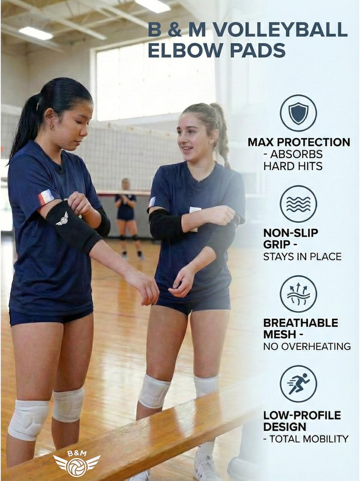 Baylee and Me Volleyball Elbow Pads with Breathable Mesh Carry Bag – Impact Abso