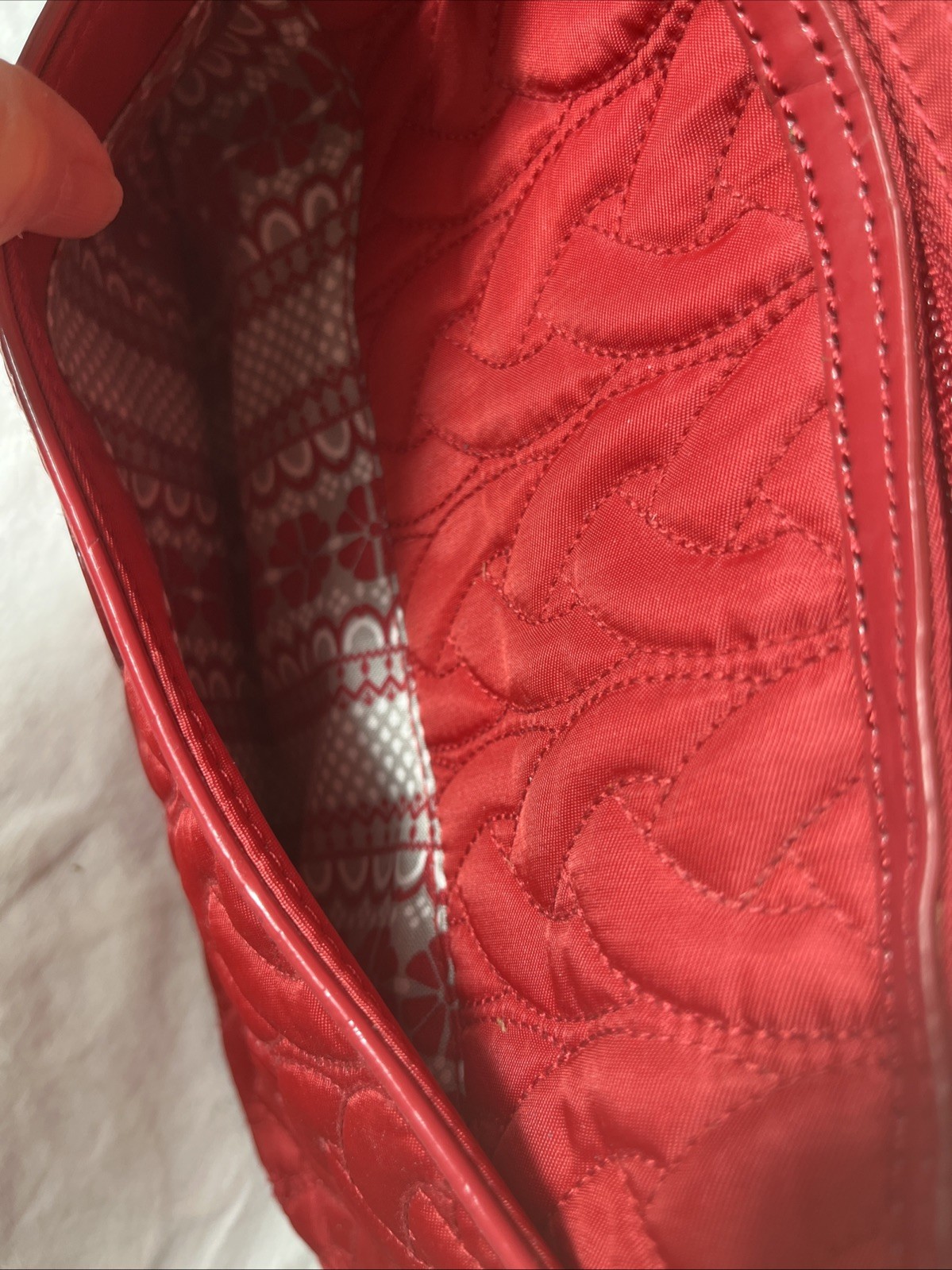 Vera Bradley Vintage Quilted Shoulder Bag Red Microfiber Purse Logo Stitching
