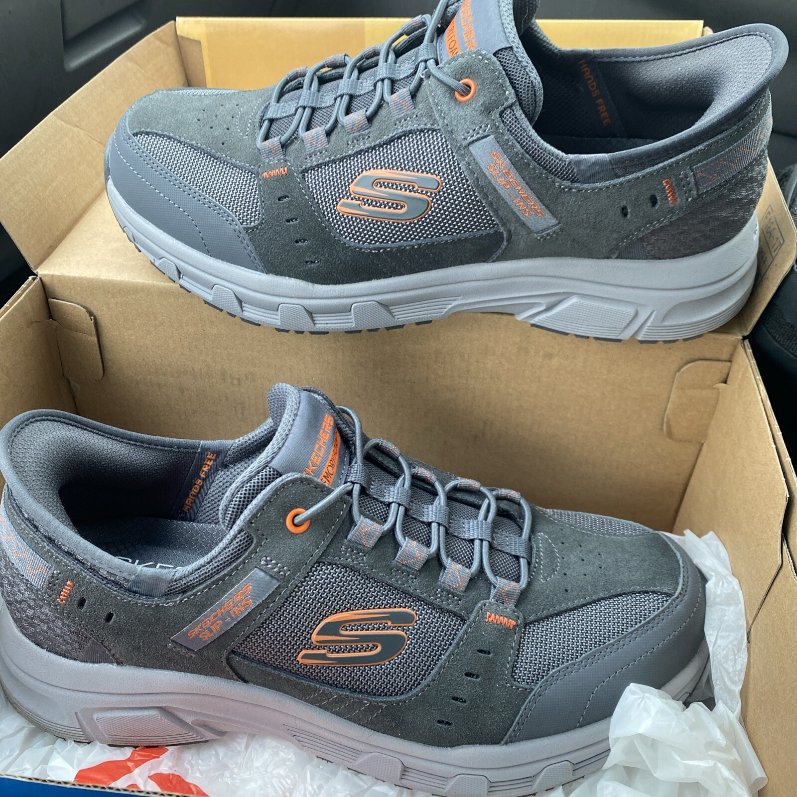 Skechers Men’s Oak Canyon Slipin Grey Orange Size 10 Extra Wide