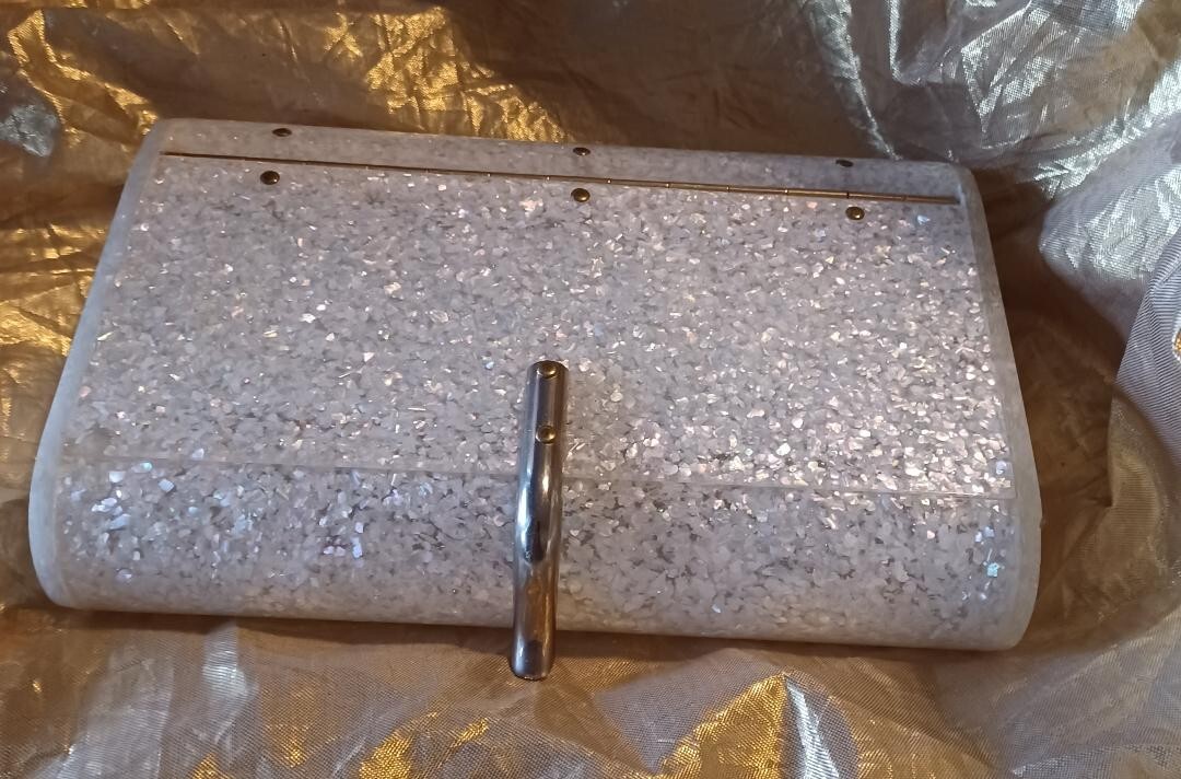 Vintage Sparkling Lucite Wilardy Clutch purse with Goldtone Accent G2U