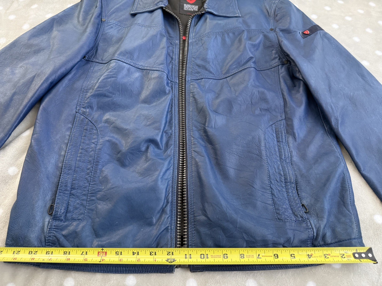 Blue Leather Jacket Strellson Racer Jacket XL Swiss Designer Lined Zip Up