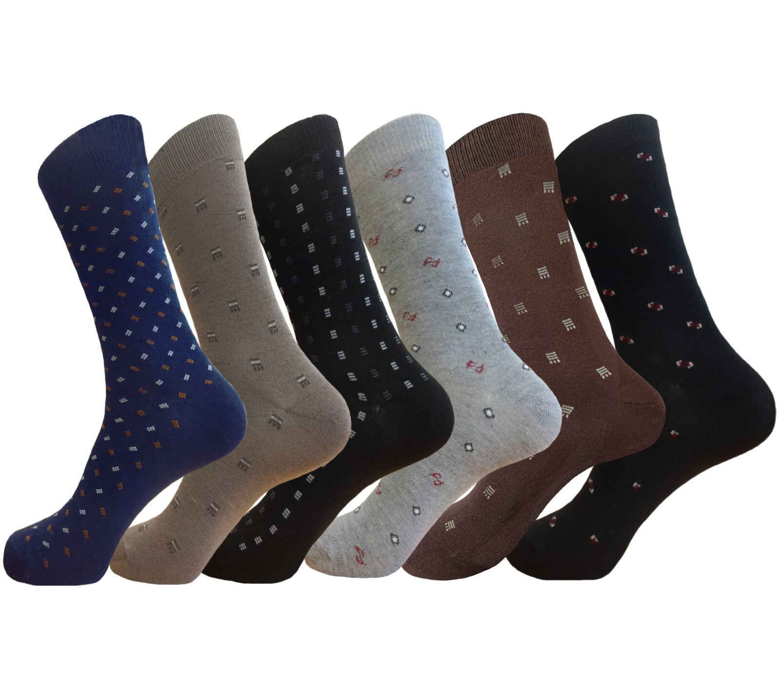 12 Pk Dress Socks 12 DIFFERENT DESIGNS Cotton Socks 10-13 TRUE TO SIZE