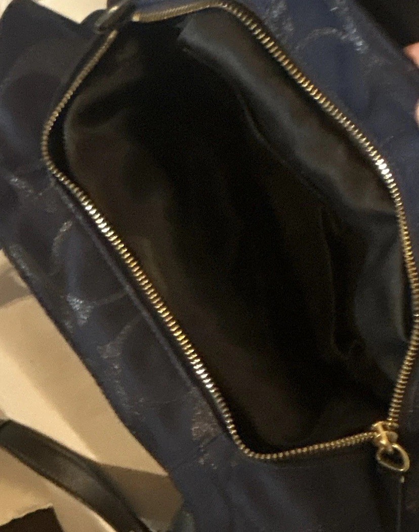 Coach Navy/Black Signature Logo Hobo Shoulder Bag Zip + Buckle Gold Pockets