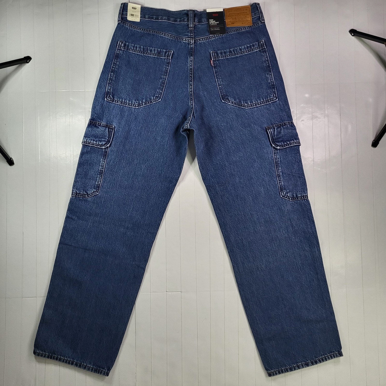 Levis Premium 568 Cargo Jeans 34×32 Men’s Loose Straight Blue New With Tags