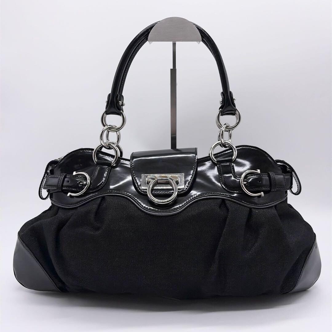 SALVATORE FERRAGAMO Shoulder Bag Marisa Denim Black Authentic From Japan