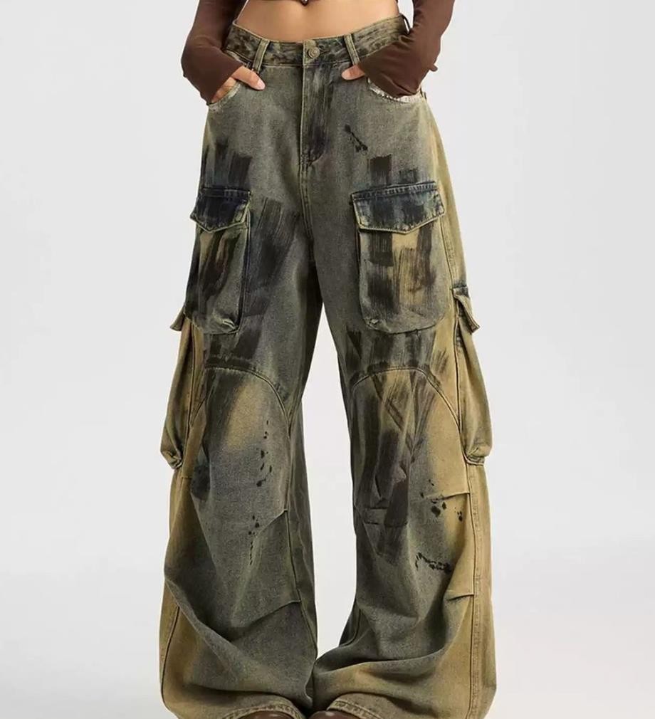 Mens Retro Blue Denim Jeans Straight Leg Casual Punk Hip Hop Trousers Motorcycle