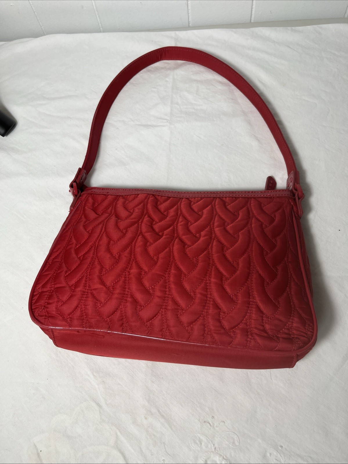 Vera Bradley Vintage Quilted Shoulder Bag Red Microfiber Purse Logo Stitching