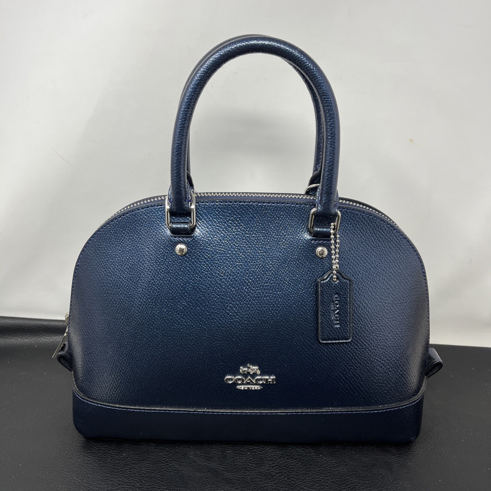 Coach Mini Sierra Satchel handbag Metallic Blue leather Crossbody Flaws