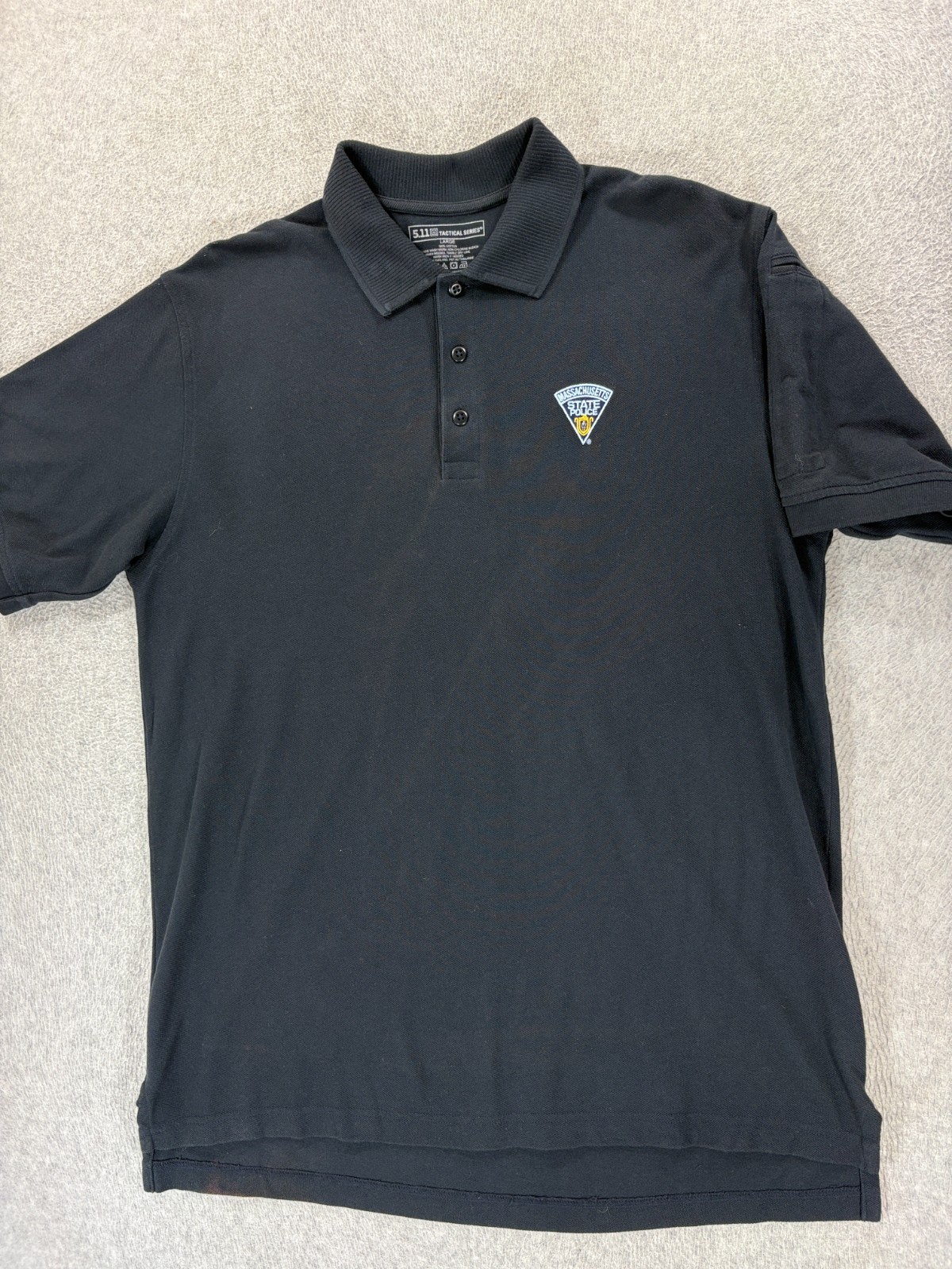 Massachusetts State Police Stitched 5.11 Tactical Polo Shirt (Men’s Large) Black