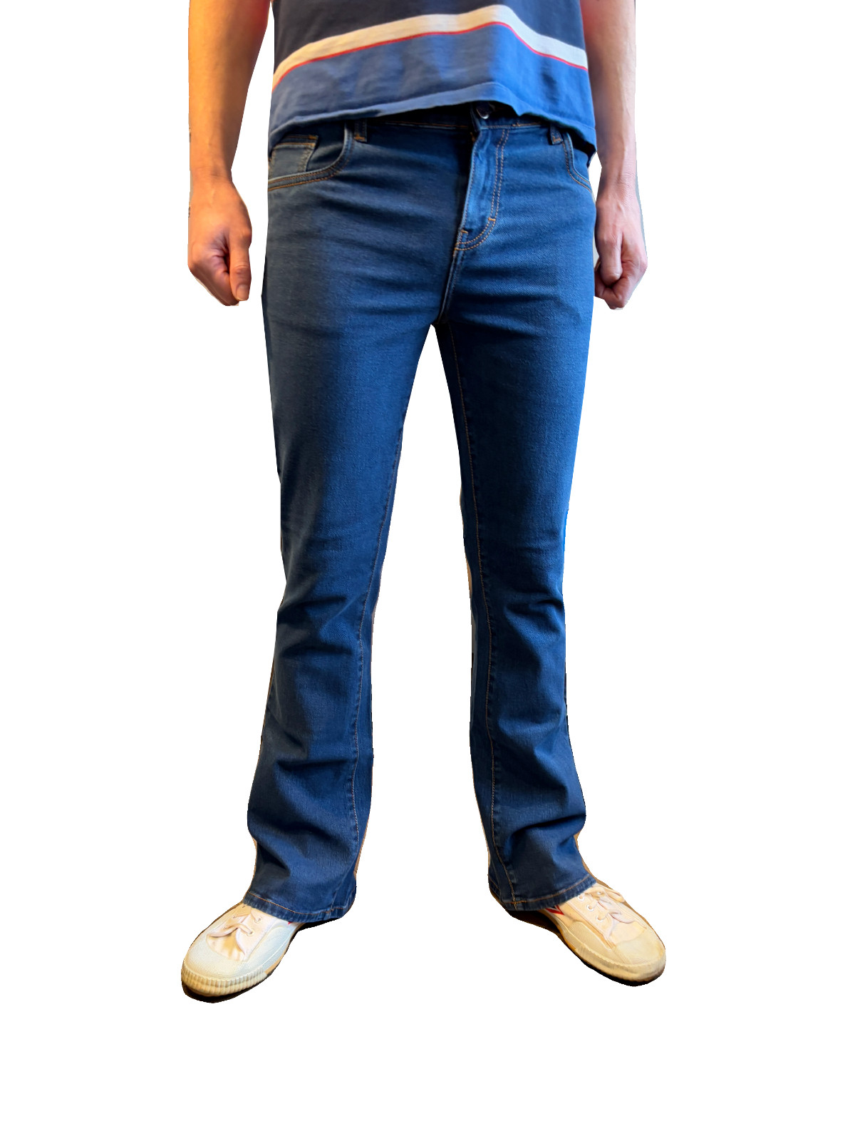 Mens Retro Stonewash Bootcut Stretch Jeans vtg retro Flares denim Hippie 60s 70s