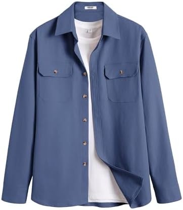Coofandy Men’s Long Sleeve Button Mens Shirt Jacket Flap Pockets
