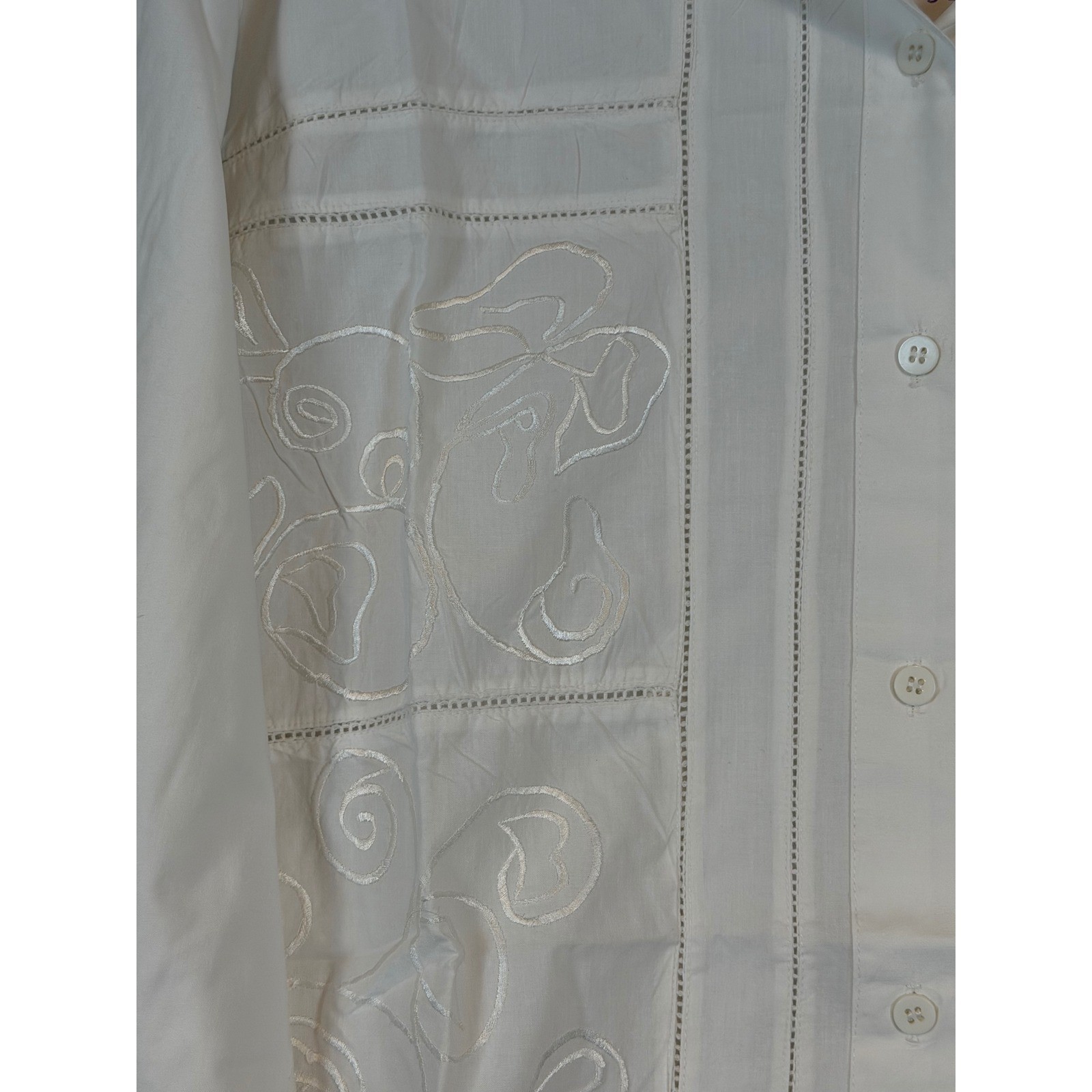 Karma White Cotton Embroidered Button Down Shirt L/S Boho Style •M• Guayabera