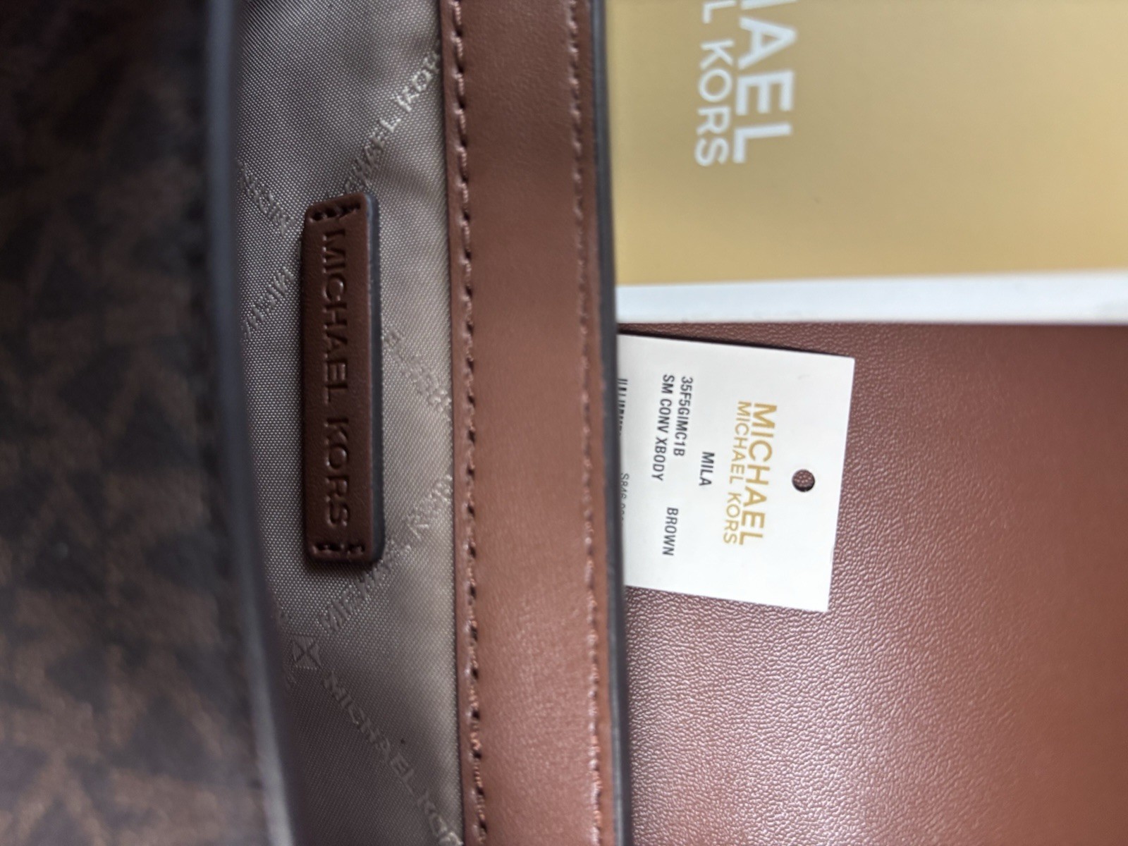 Michael Kors Brown Monogram Small Shoulder Bag Gold Chain Strap Magnetic