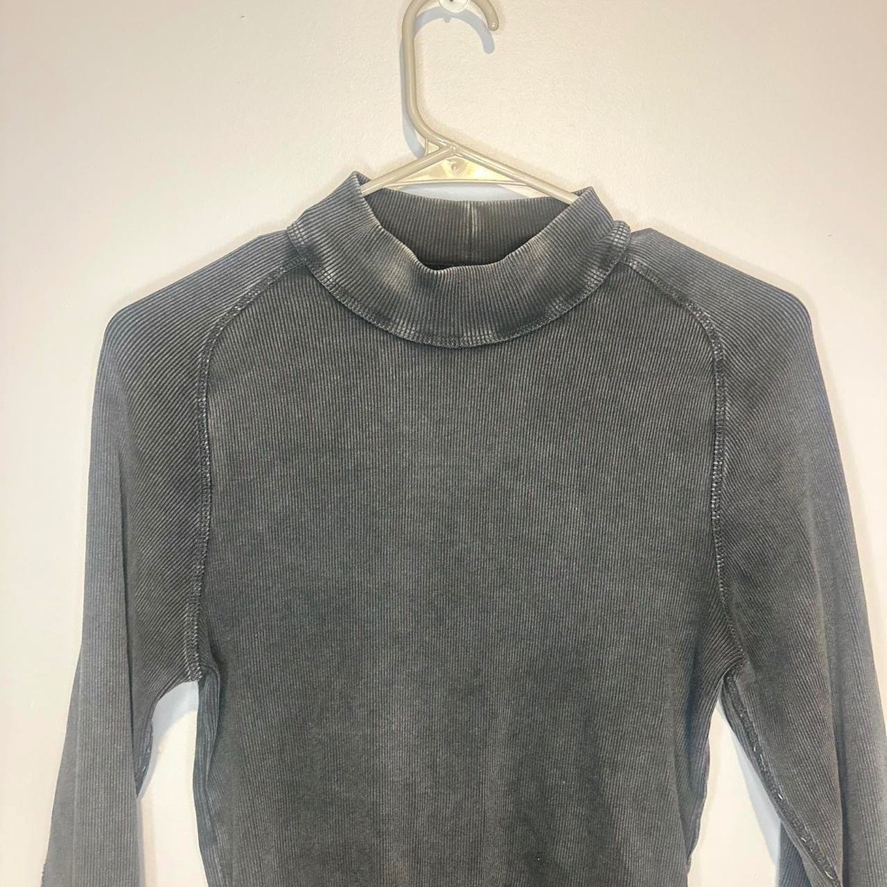 We The Free Free People Mock Neck Ribbed Long Sleeve Top Grey Mineral Wash Large