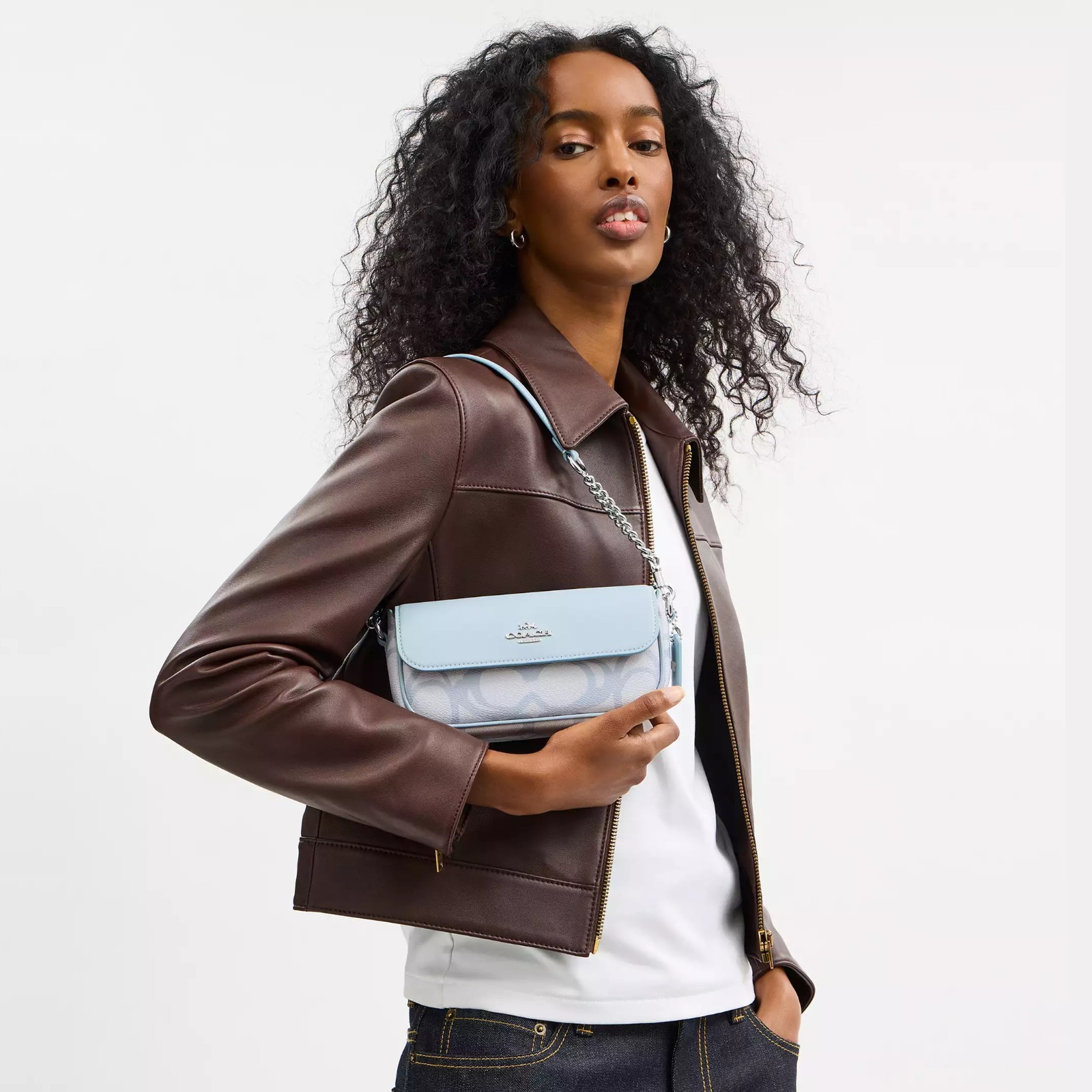 NWT Coach CBJ18 Hailey Flap Bag In Sketch Signature Canvas Smooth Leather $298