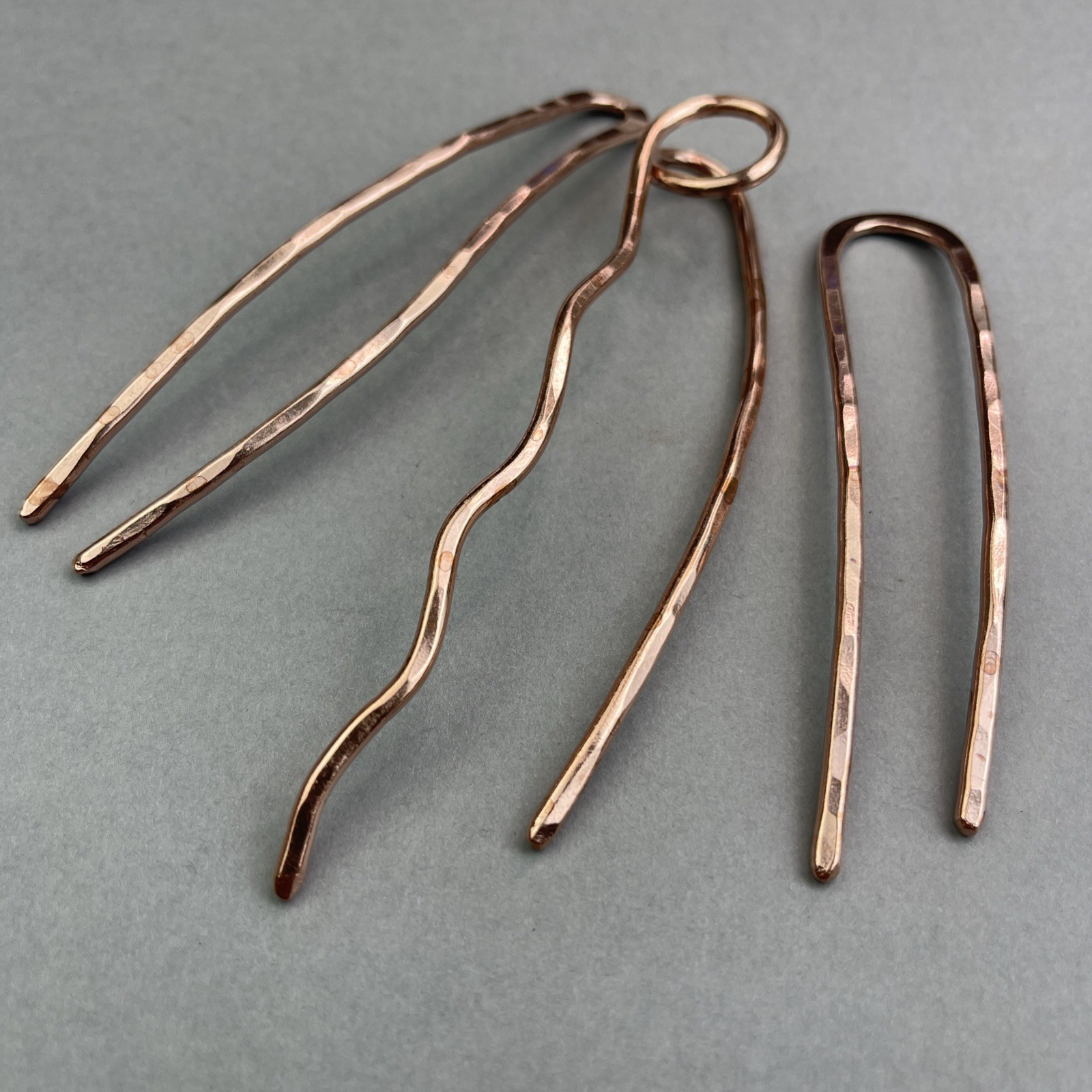 Hair Pins, Accessories, Forks, Lot If 3 Solid Copper Artist Made
