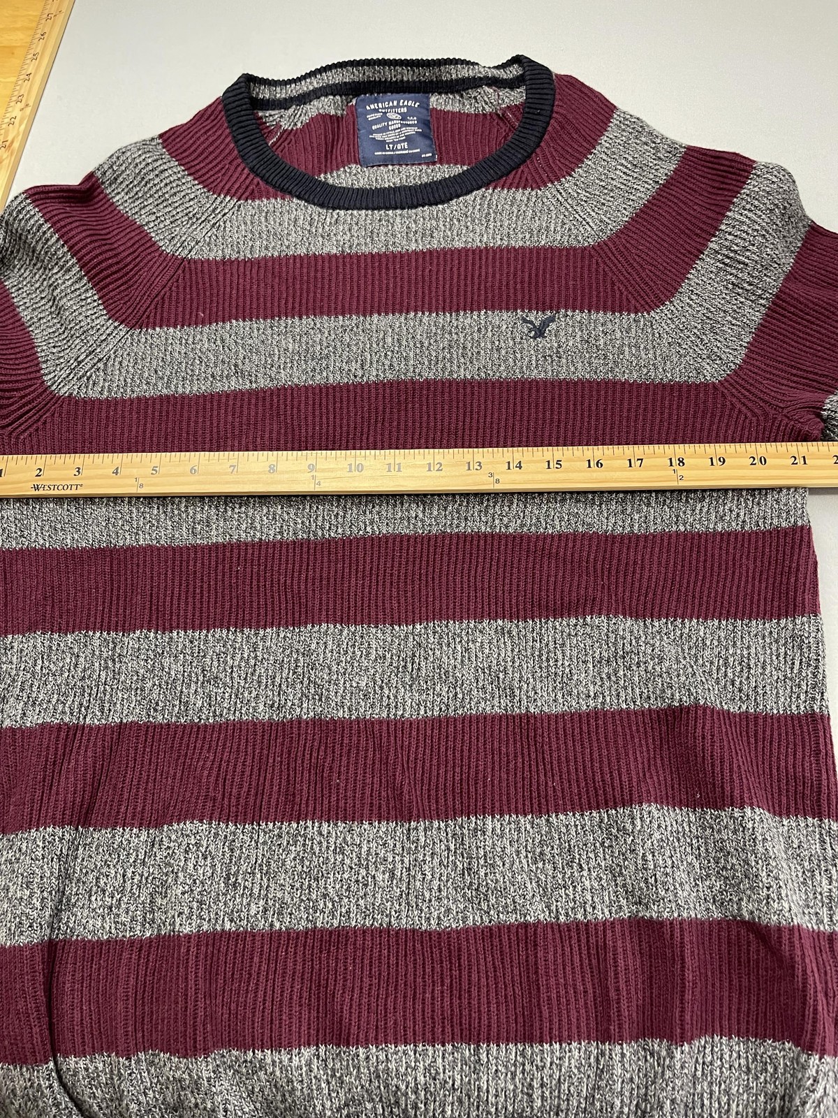 American Eagle Sweater Men Large Striped Academia School Crewneck Rugby Pullover