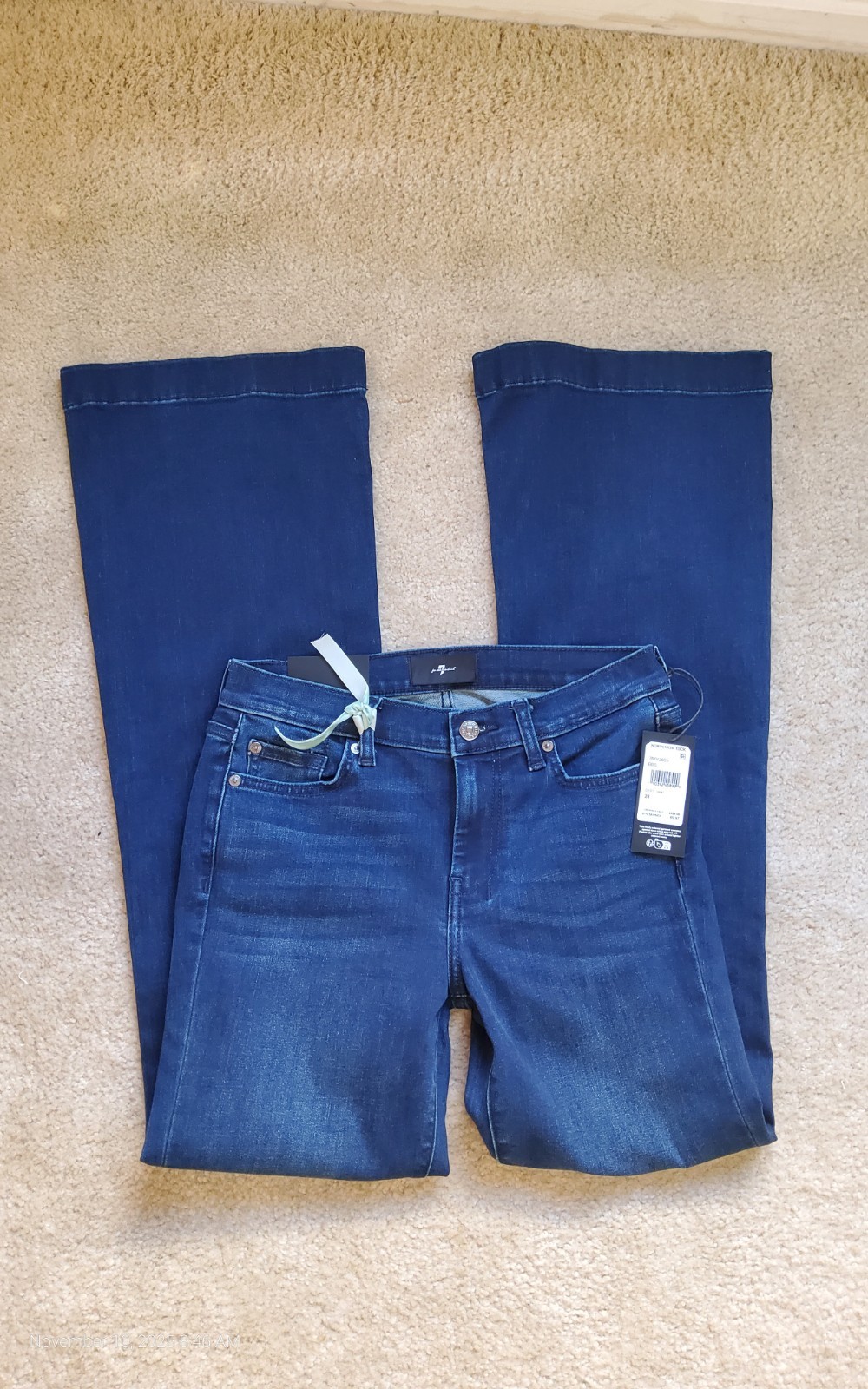 7 for all mankind Dojo Dark Wash Long Flared Jeans Sz 28 By 34 L