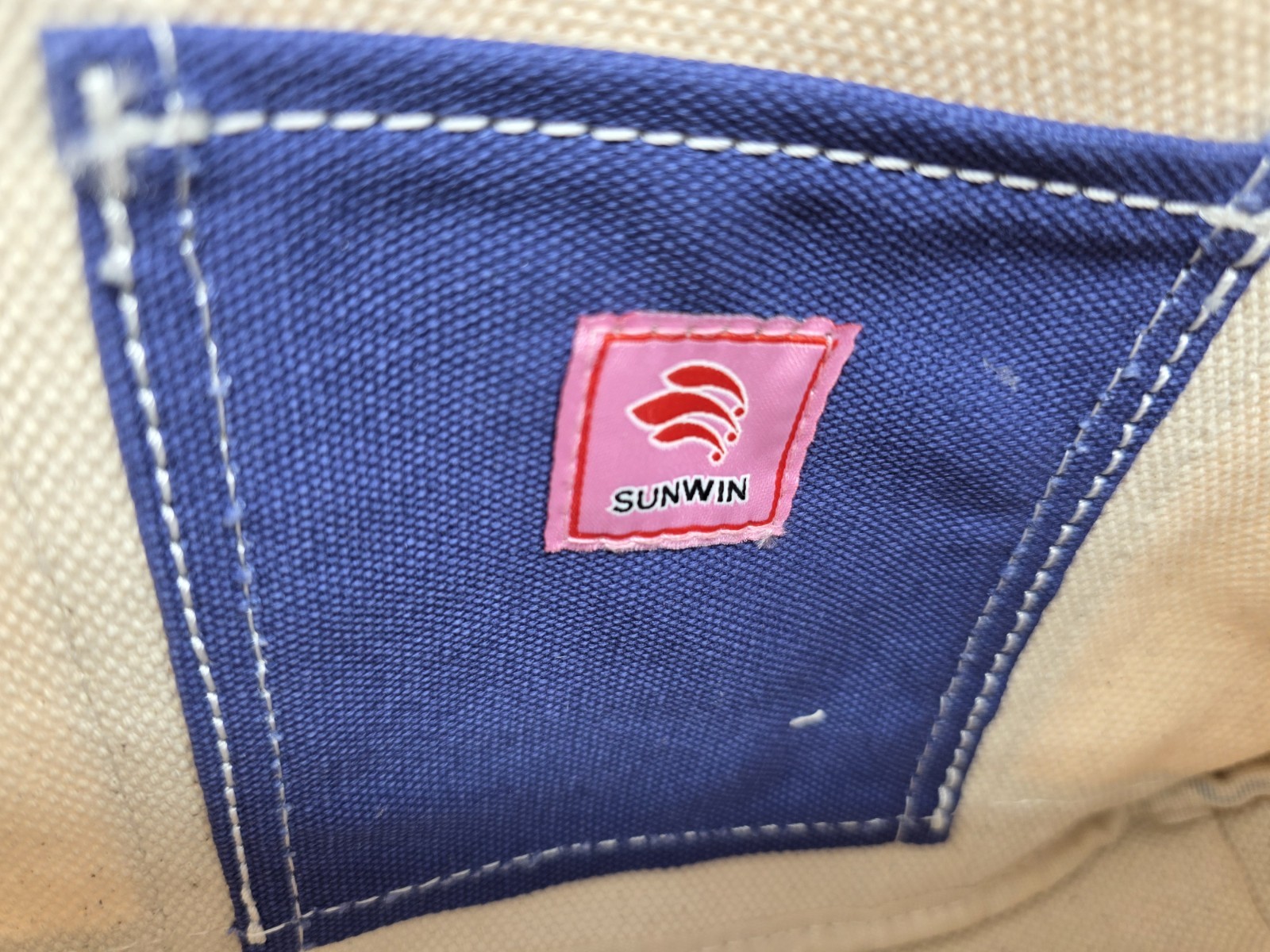 SUNWIN Beige Blue Satchel Top Handle Bag Turn Lock Drawstring Silver Hardware