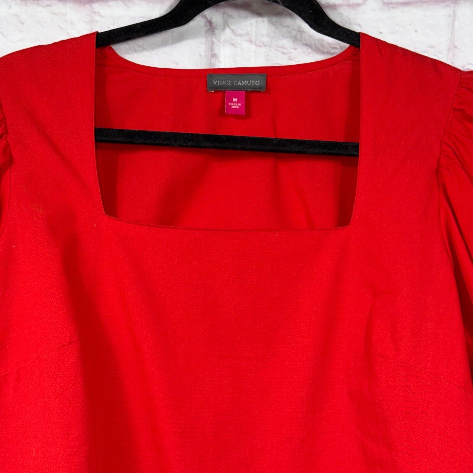 Vince Camuto Red Puff Sleeve Square Neck Blouse Top Size Medium